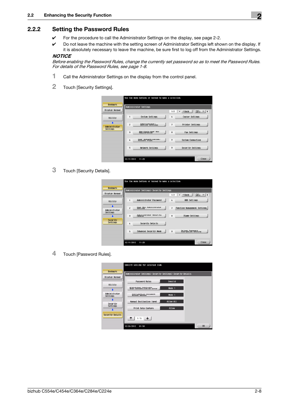 2 setting the password rules, Setting the password rules -8 | Konica Minolta bizhub C364e User Manual | Page 20 / 58