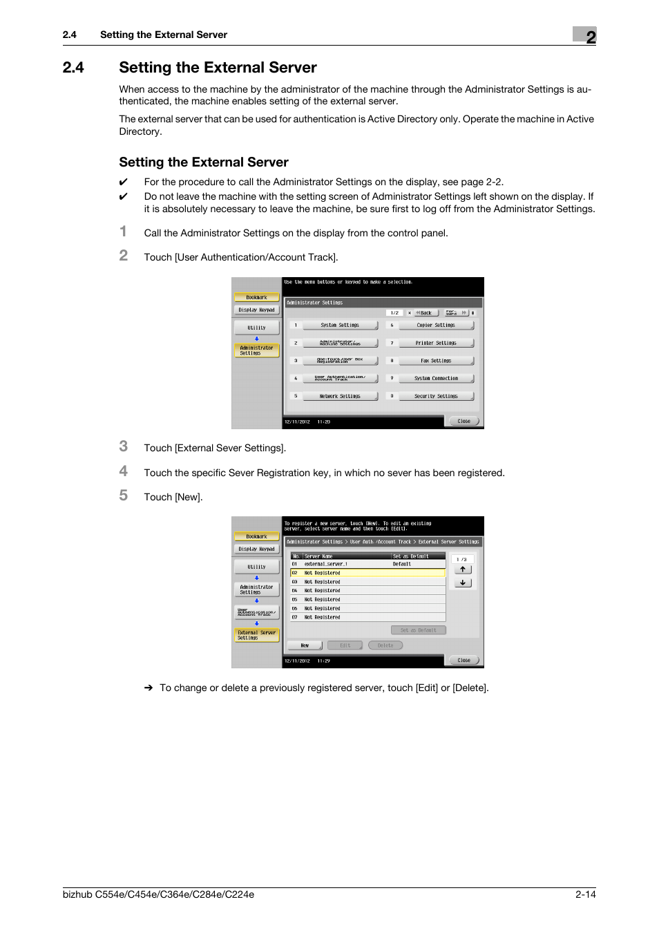 4 setting the external server, Setting the external server | Konica Minolta bizhub C364e User Manual | Page 26 / 58