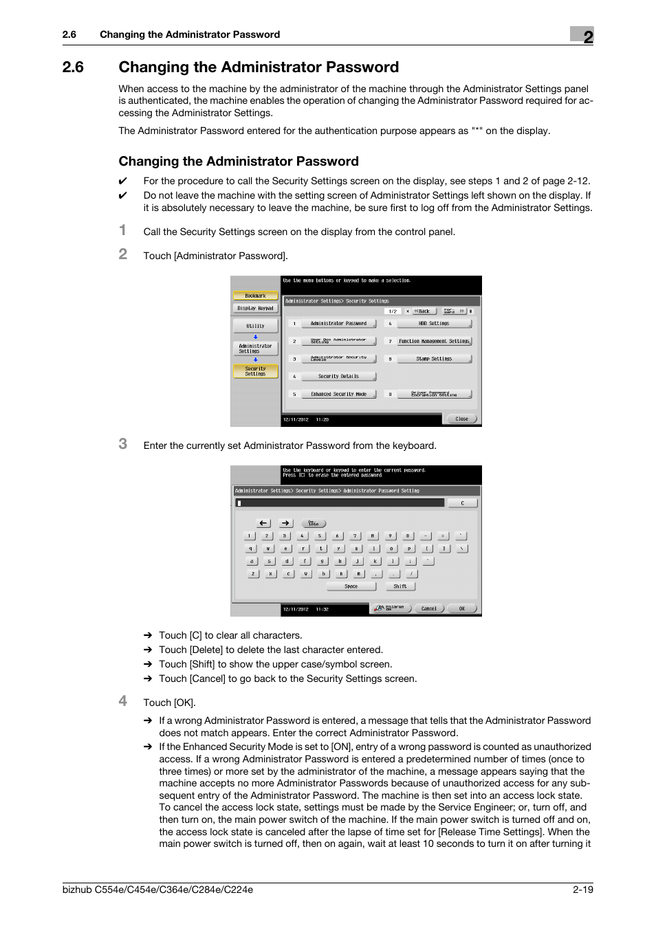 6 changing the administrator password, Changing the administrator password | Konica Minolta bizhub C364e User Manual | Page 31 / 58