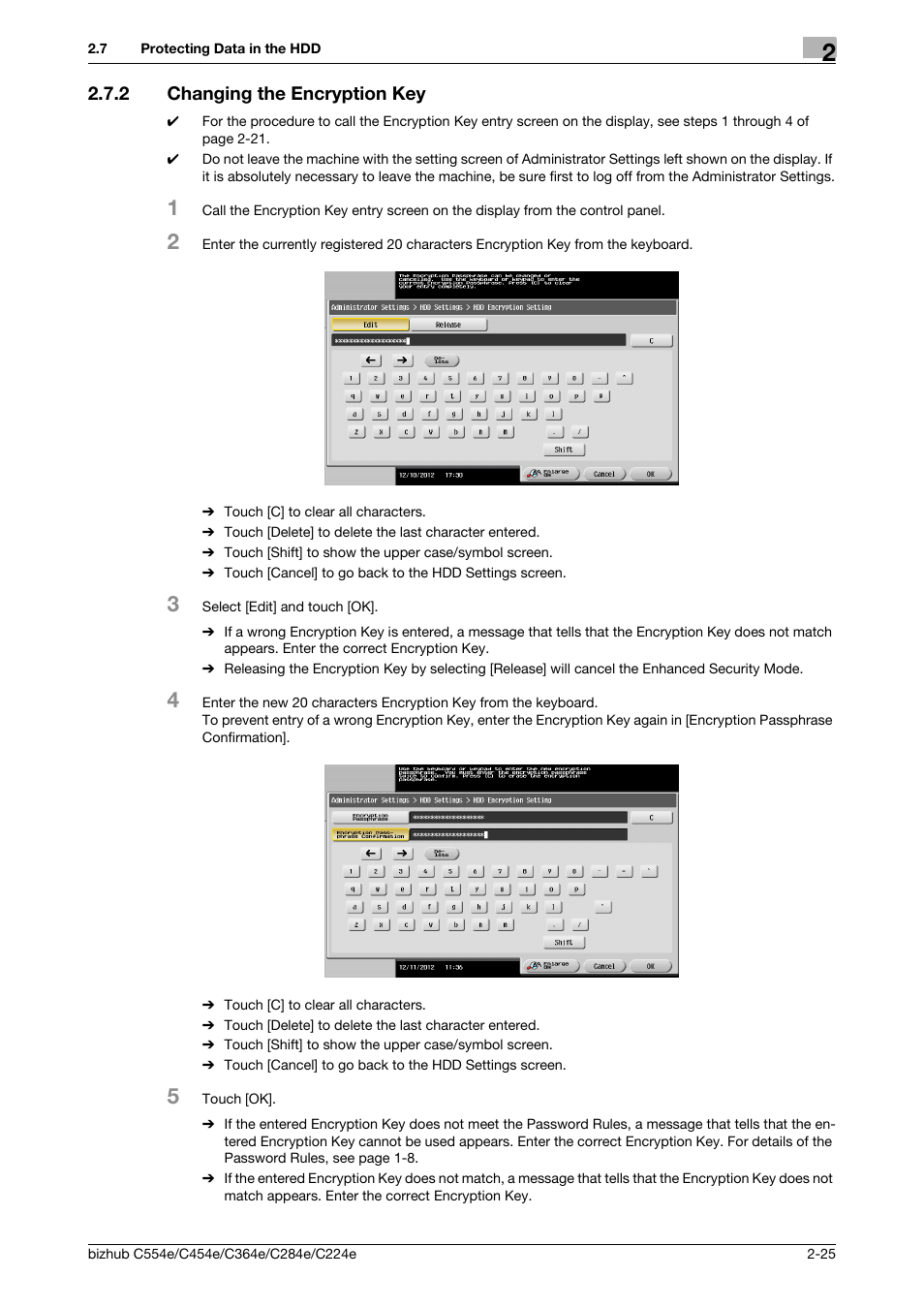 2 changing the encryption key, Changing the encryption key -25 | Konica Minolta bizhub C364e User Manual | Page 37 / 58