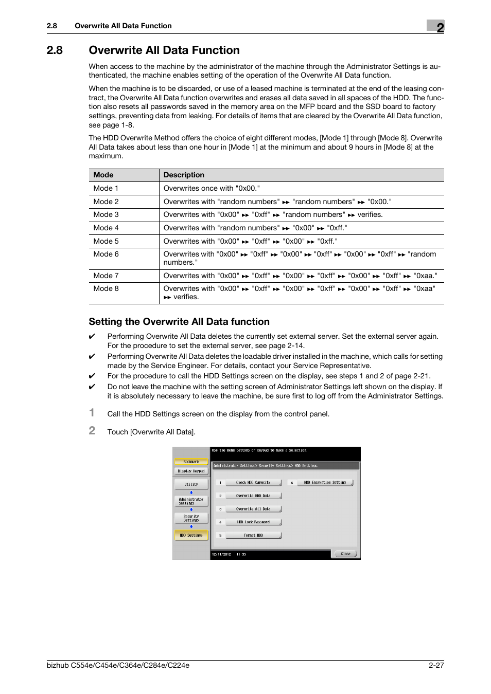 8 overwrite all data function, Setting the overwrite all data function | Konica Minolta bizhub C364e User Manual | Page 39 / 58