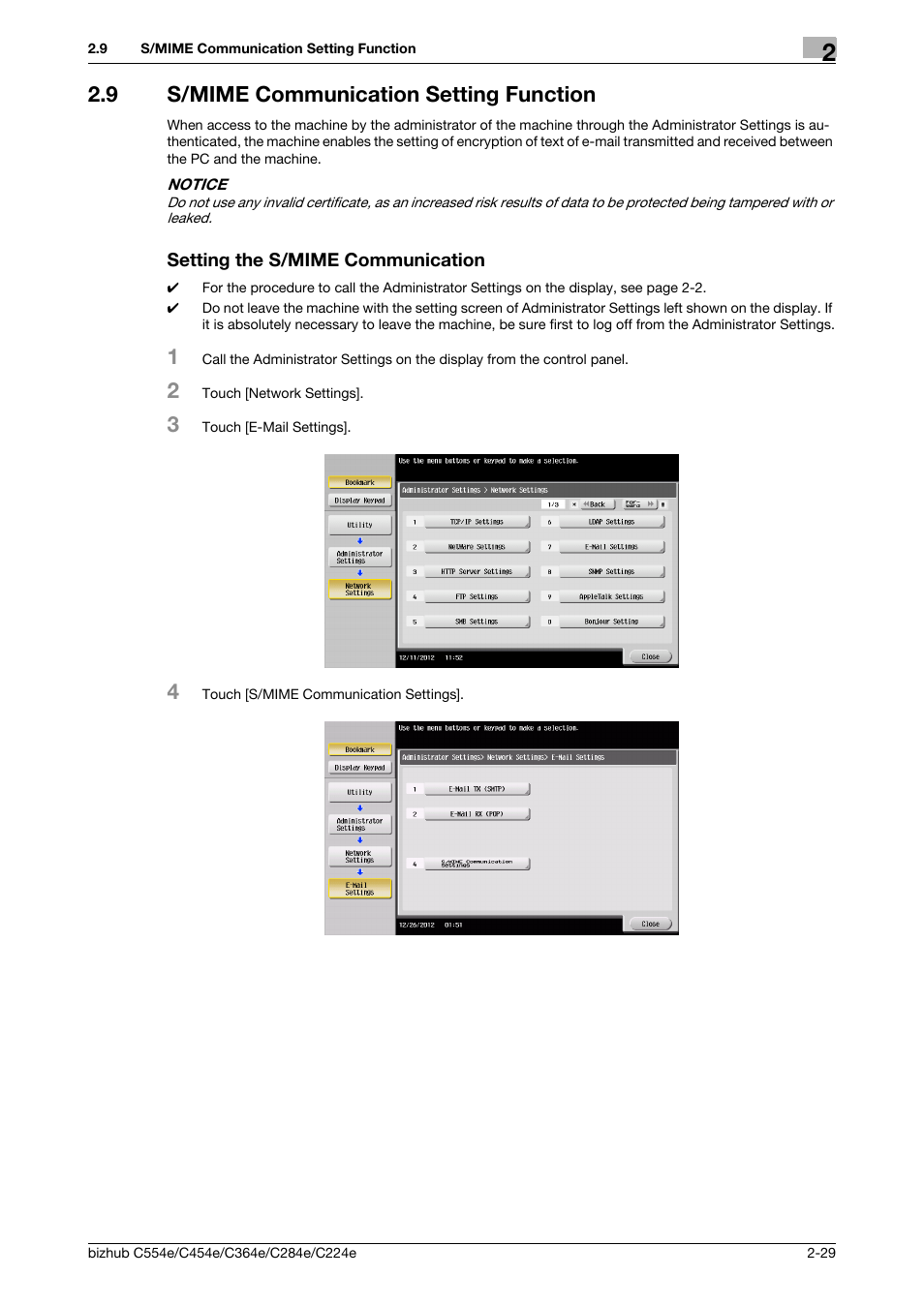 9 s/mime communication setting function, Setting the s/mime communication | Konica Minolta bizhub C364e User Manual | Page 41 / 58