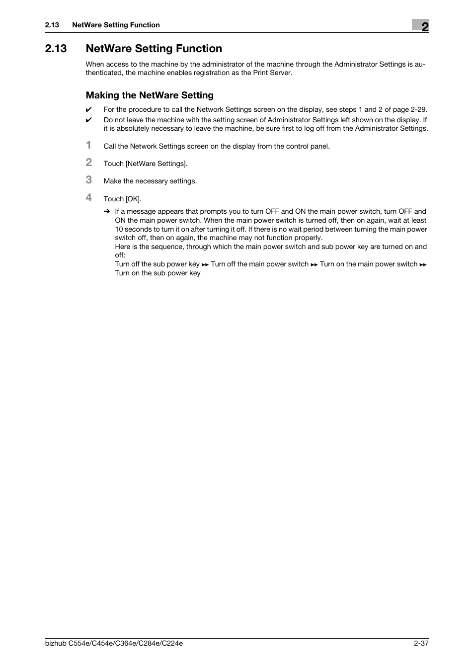 13 netware setting function, Making the netware setting | Konica Minolta bizhub C364e User Manual | Page 49 / 58