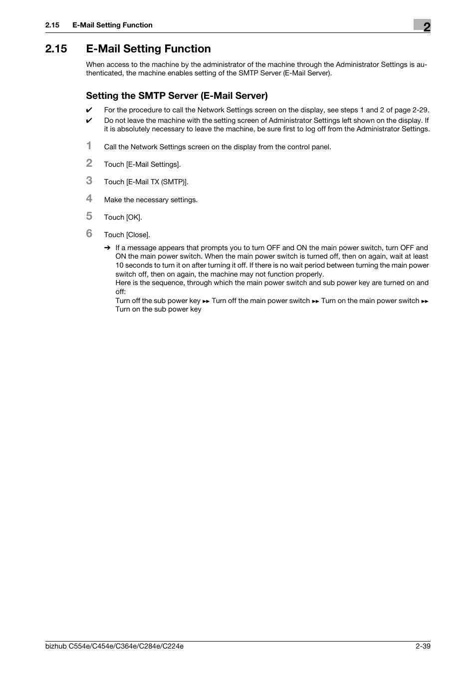 15 e-mail setting function, Setting the smtp server (e-mail server) | Konica Minolta bizhub C364e User Manual | Page 51 / 58