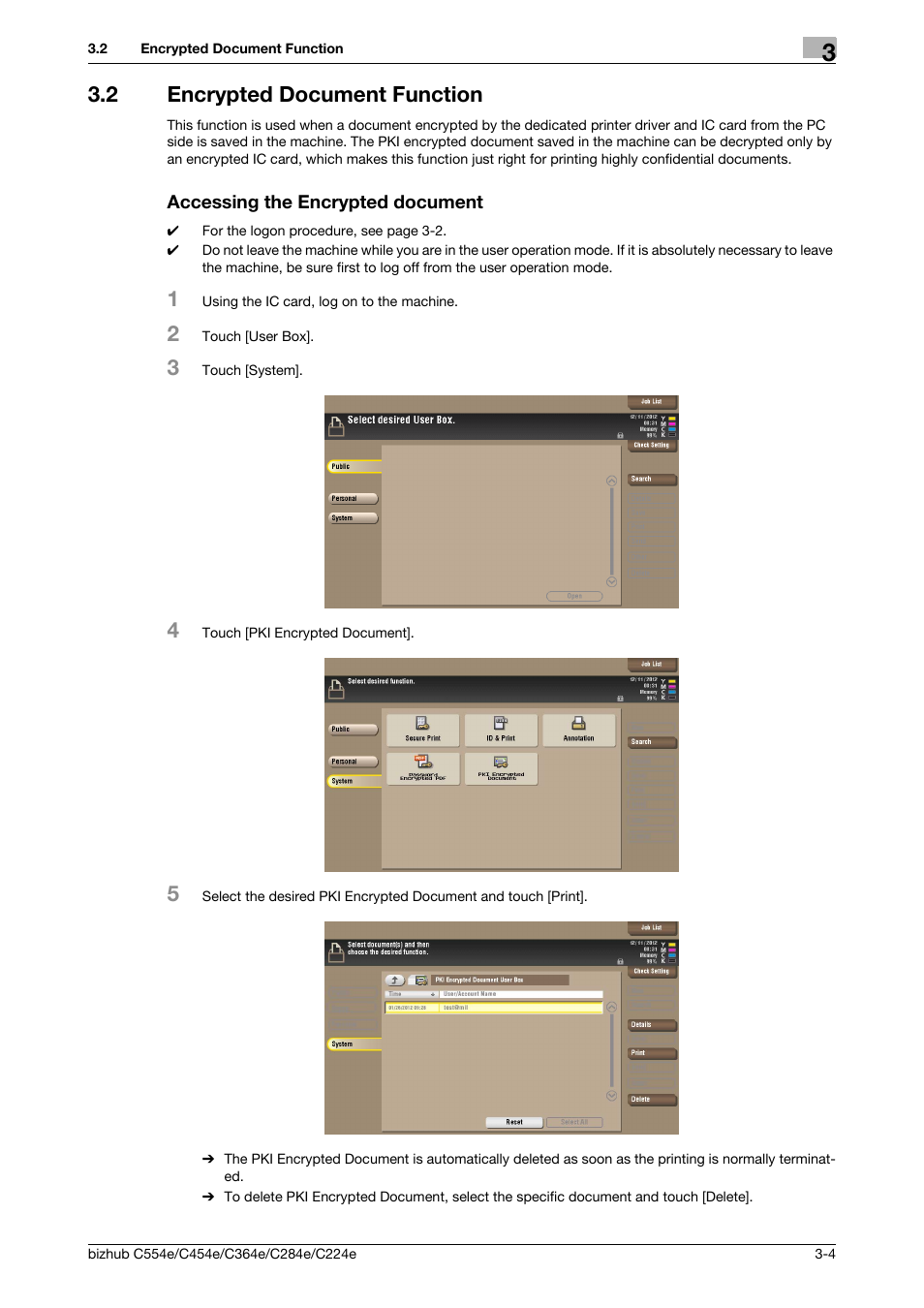 2 encrypted document function, Accessing the encrypted document | Konica Minolta bizhub C364e User Manual | Page 55 / 58