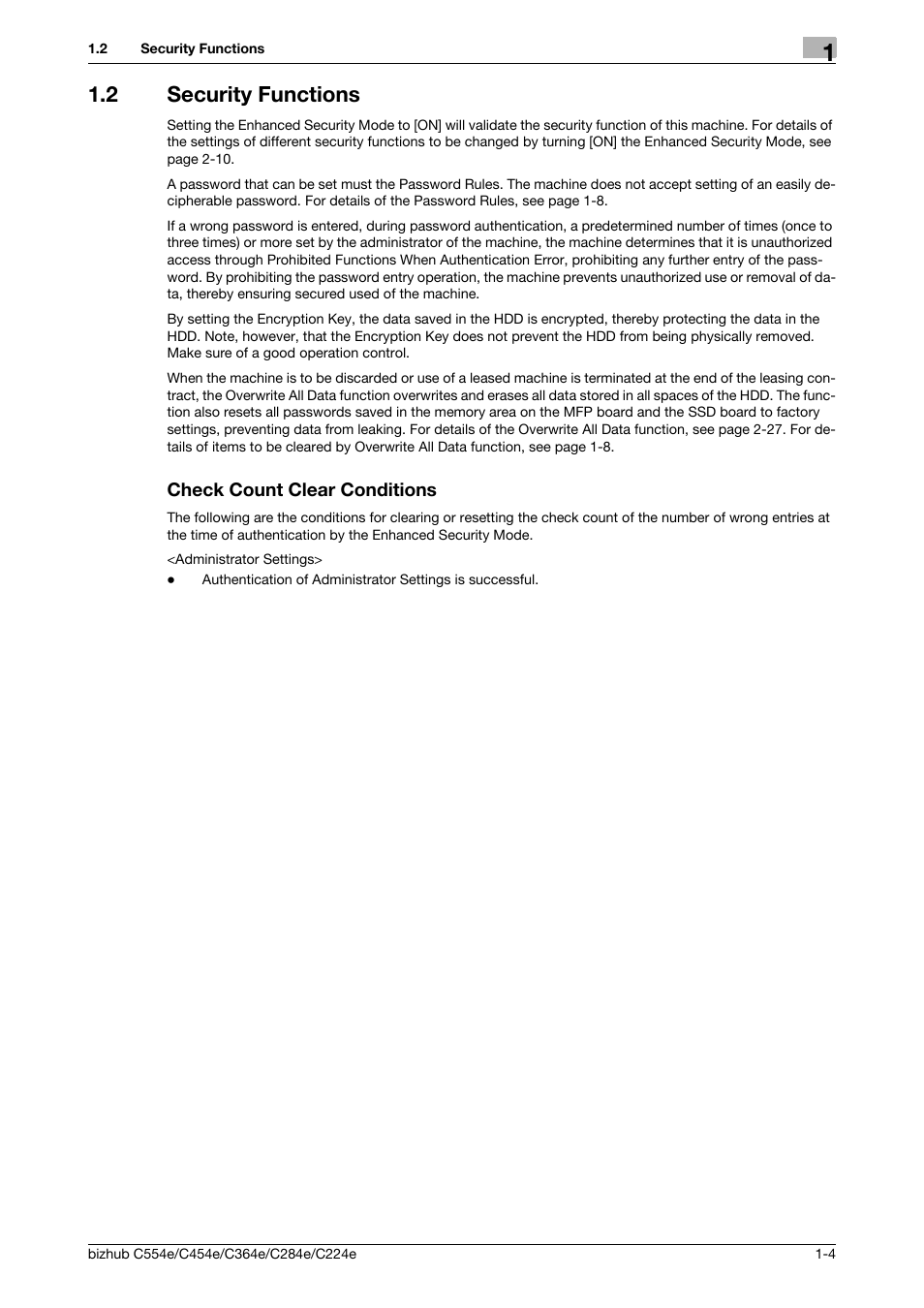 2 security functions, Check count clear conditions | Konica Minolta bizhub C364e User Manual | Page 7 / 58