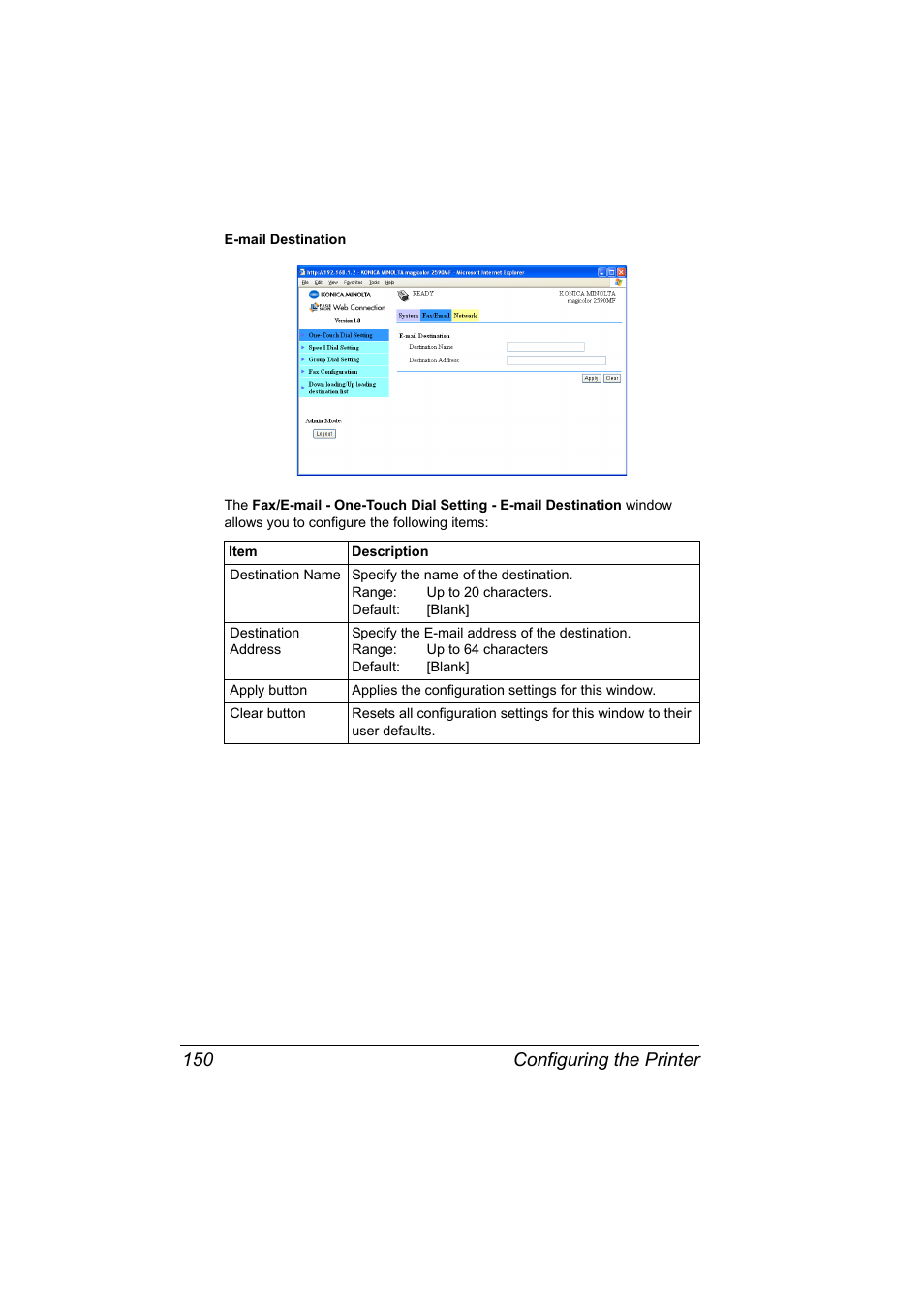 Configuring the printer 150 | Konica Minolta magicolor 2590MF User Manual | Page 160 / 198