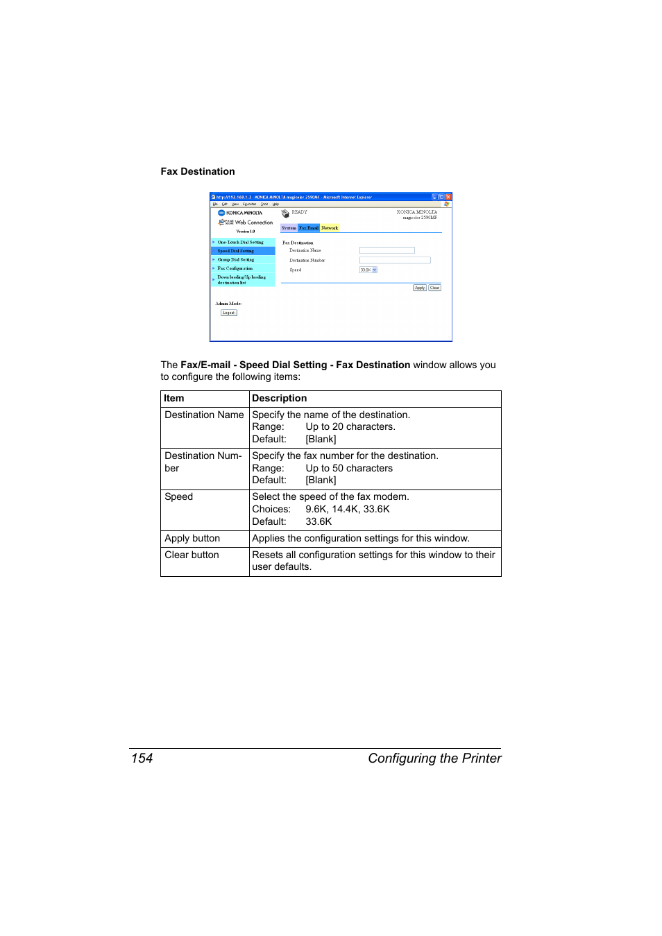 Configuring the printer 154 | Konica Minolta magicolor 2590MF User Manual | Page 164 / 198