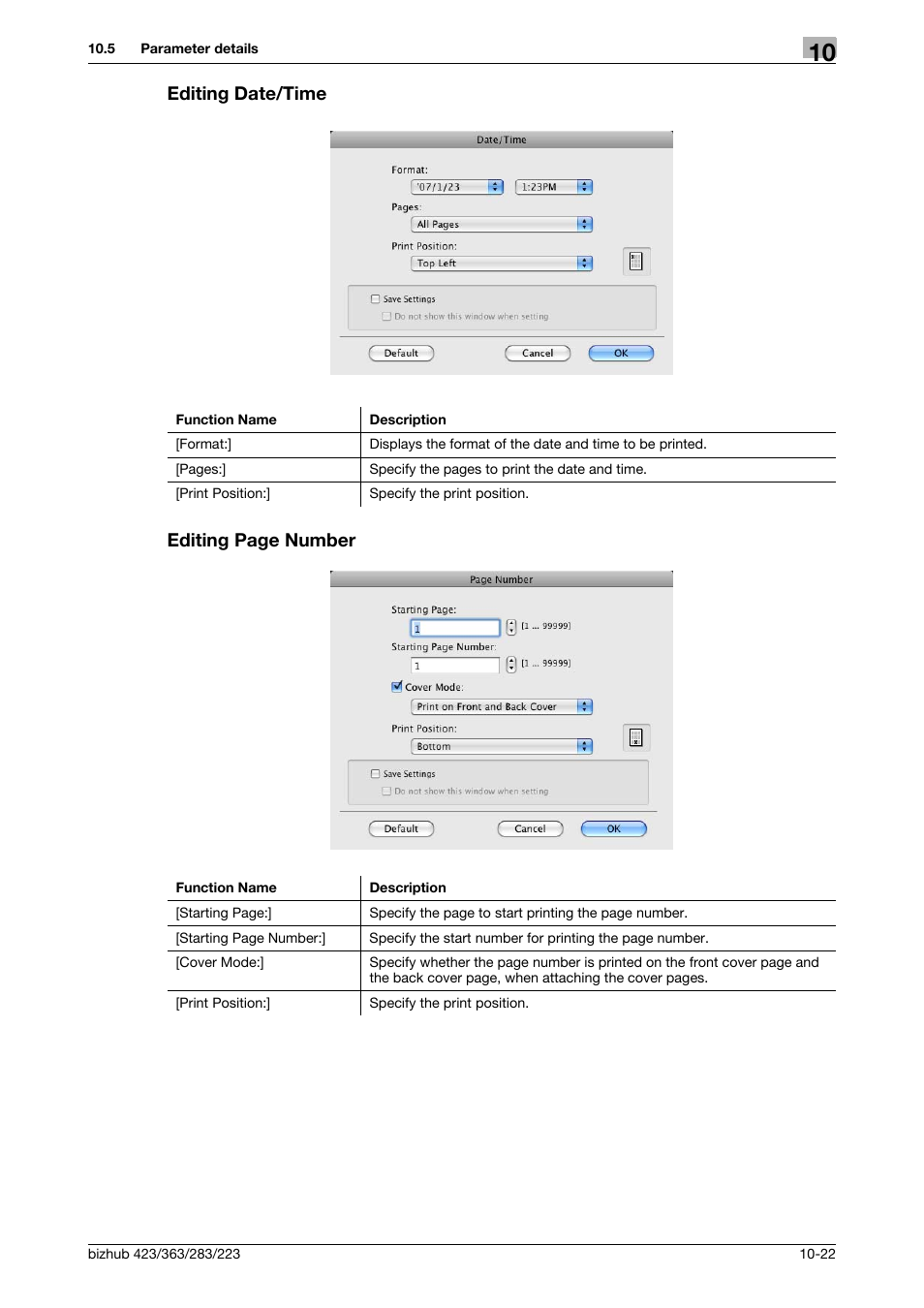 Editing date/time, Editing date/time editing page number | Konica Minolta BIZHUB 223 User Manual | Page 139 / 294