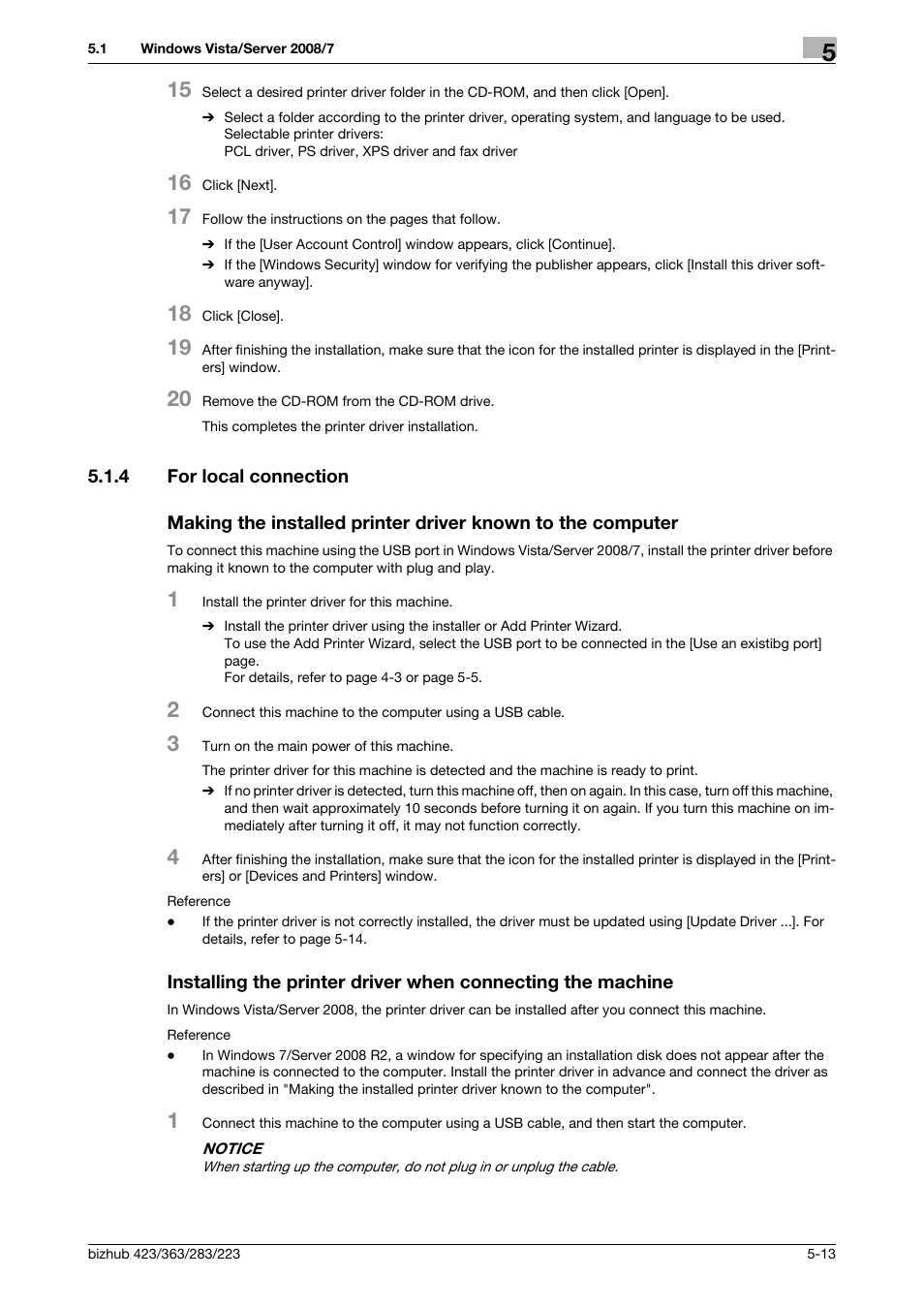 4 for local connection, P. 5-13 | Konica Minolta BIZHUB 223 User Manual | Page 49 / 294