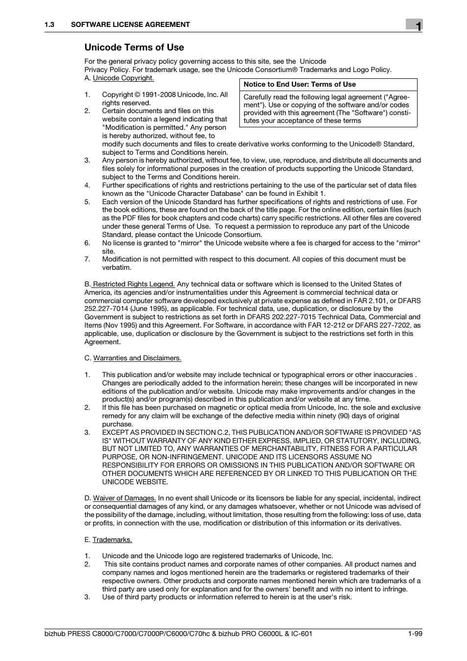 Unicode terms of use | Konica Minolta bizhub PRESS C7000P User Manual | Page 100 / 138