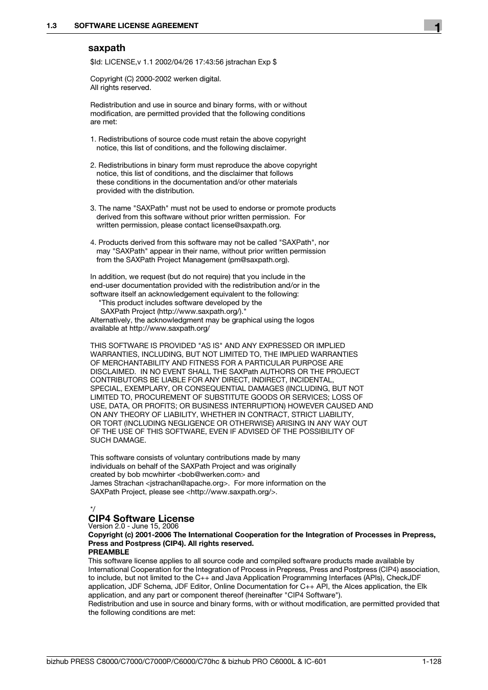 Cip4 software license | Konica Minolta bizhub PRESS C7000P User Manual | Page 129 / 138