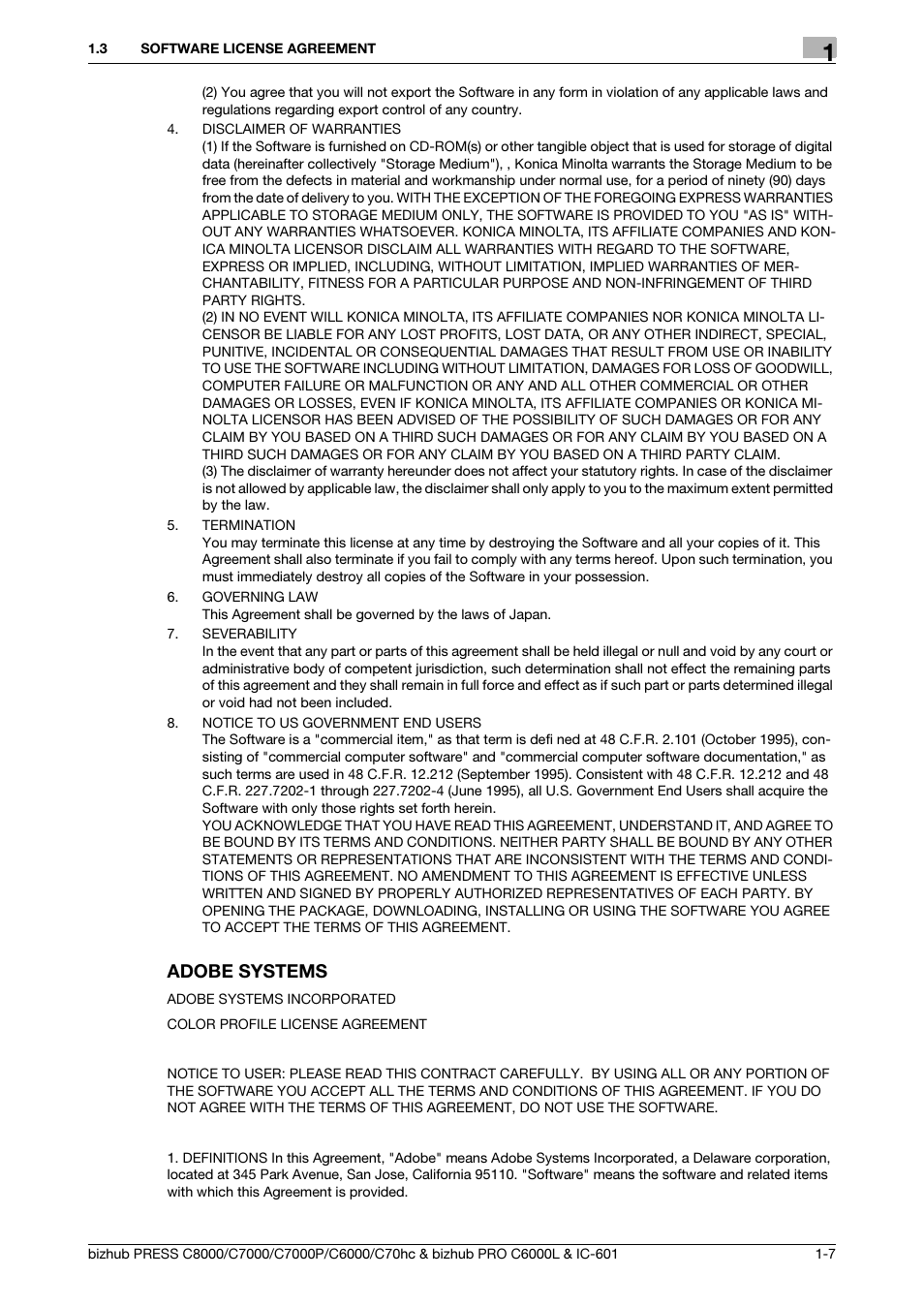 Adobe systems | Konica Minolta bizhub PRESS C7000P User Manual | Page 8 / 138
