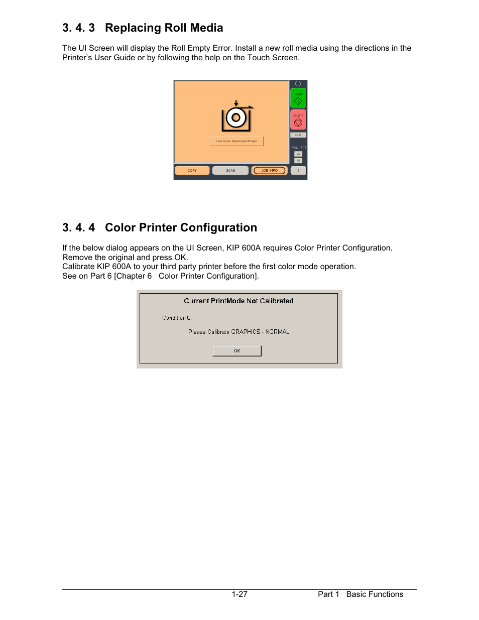 5 unevenly colored image, 4. 3 replacing roll media, 4. 4 color printer configuration | Konica Minolta KIP 600 Scanner User Manual | Page 33 / 151