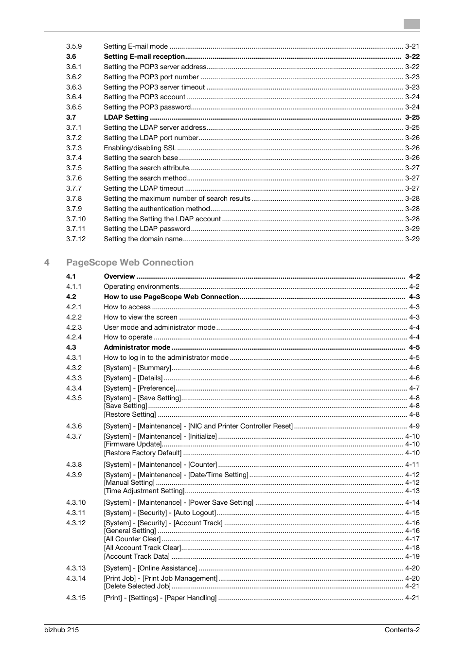 4pagescope web connection | Konica Minolta Bizhub 215 User Manual | Page 3 / 93