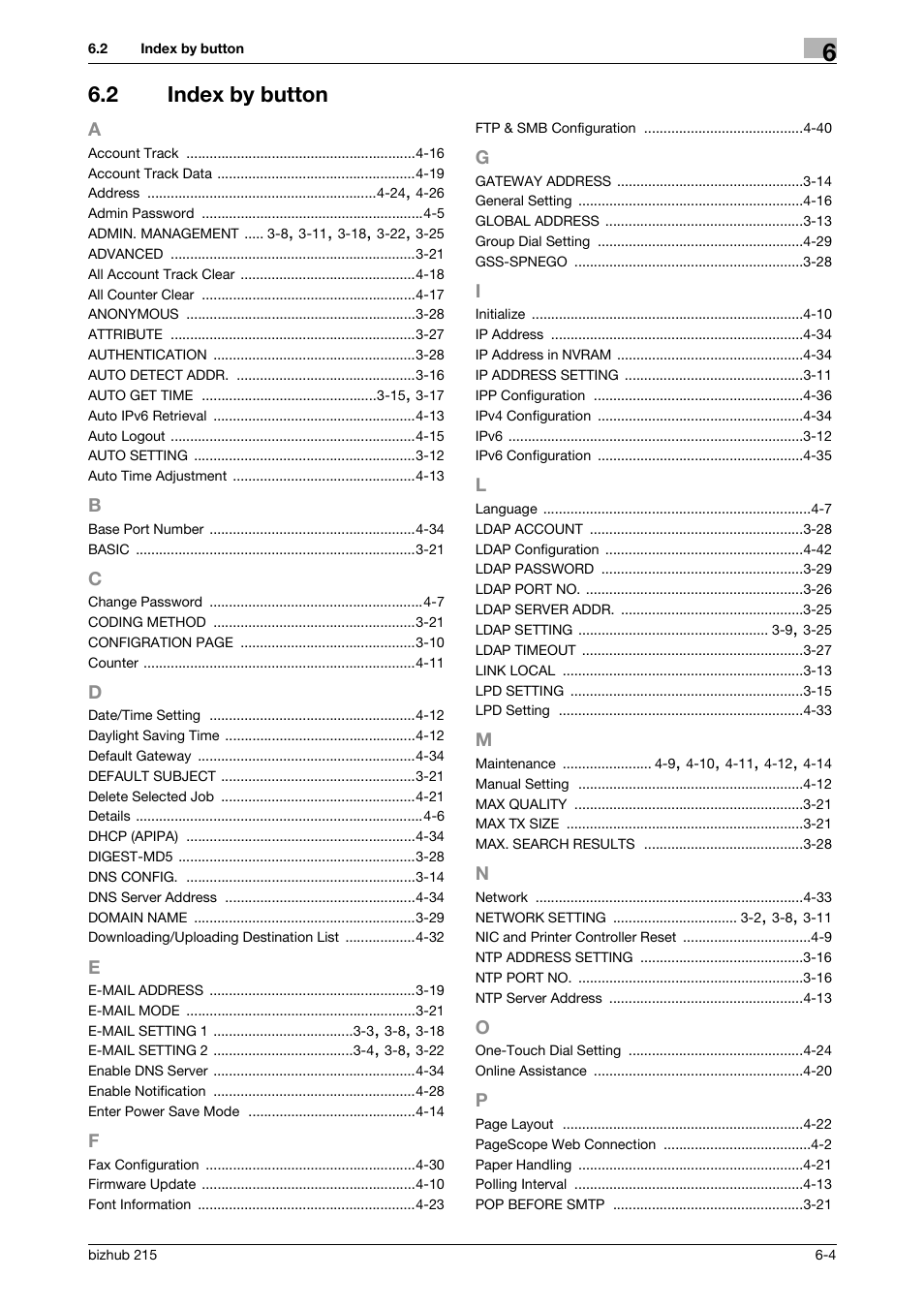 2 index by button, Index by button -4 | Konica Minolta Bizhub 215 User Manual | Page 91 / 93