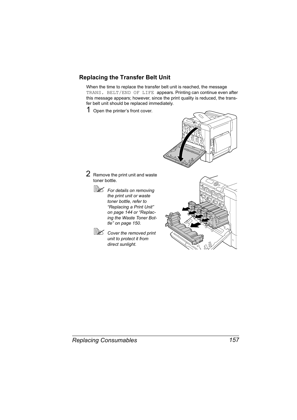 Replacing the transfer belt unit, Replacing the transfer belt unit 157 | Konica Minolta bizhub C31P User Manual | Page 171 / 282