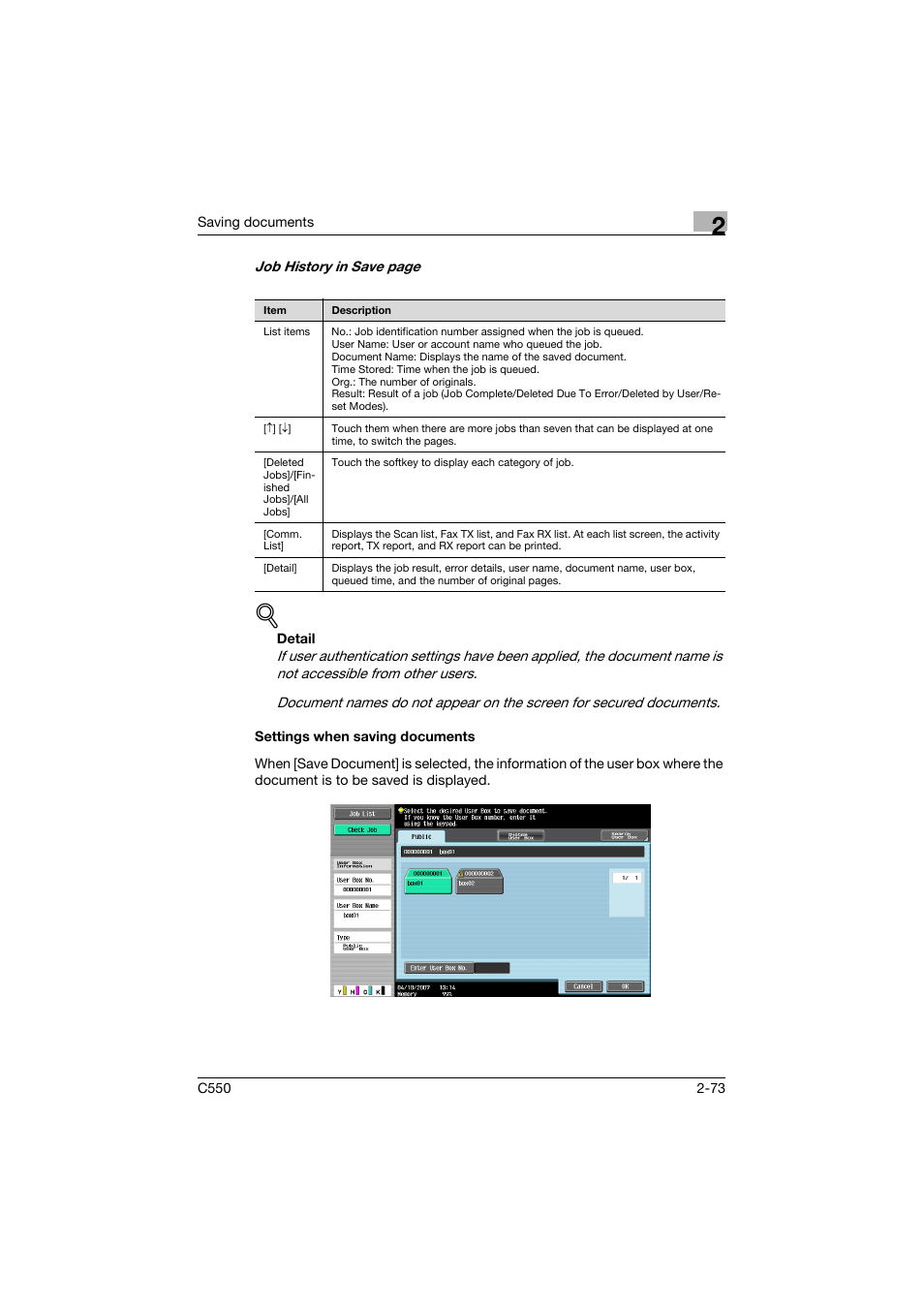 Settings when saving documents, Settings when saving documents -73 | Konica Minolta bizhub C550 User Manual | Page 109 / 359