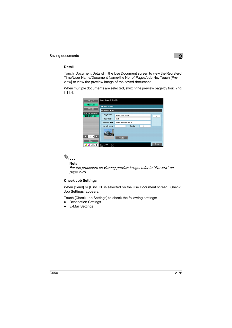 Detail, Check job settings, Detail -76 check job settings -76 | Konica Minolta bizhub C550 User Manual | Page 112 / 359