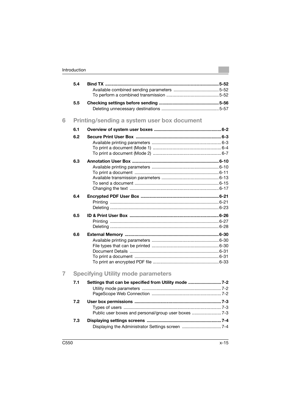 6printing/sending a system user box document, 7specifying utility mode parameters | Konica Minolta bizhub C550 User Manual | Page 16 / 359