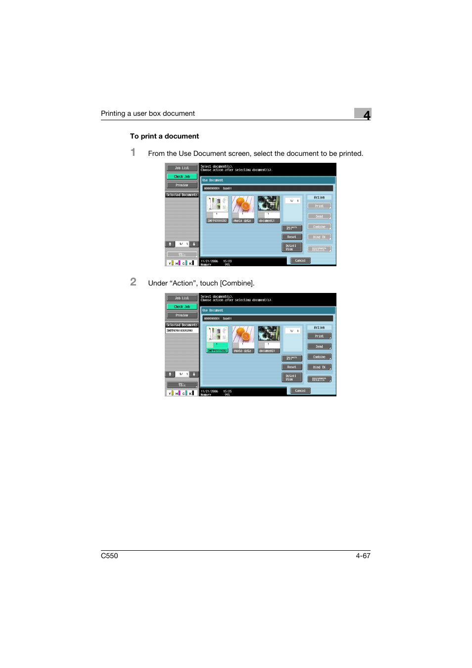 To print a document, To print a document -67 | Konica Minolta bizhub C550 User Manual | Page 204 / 359