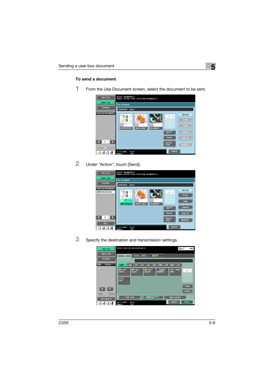 To send a document, To send a document -6 | Konica Minolta bizhub C550 User Manual | Page 212 / 359
