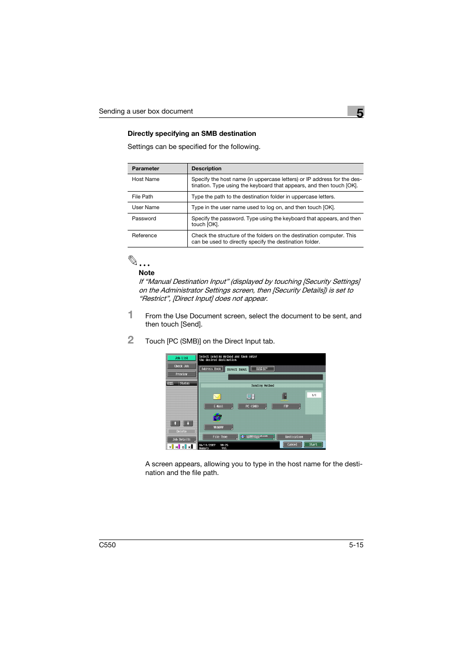 Directly specifying an smb destination, Directly specifying an smb destination -15 | Konica Minolta bizhub C550 User Manual | Page 221 / 359