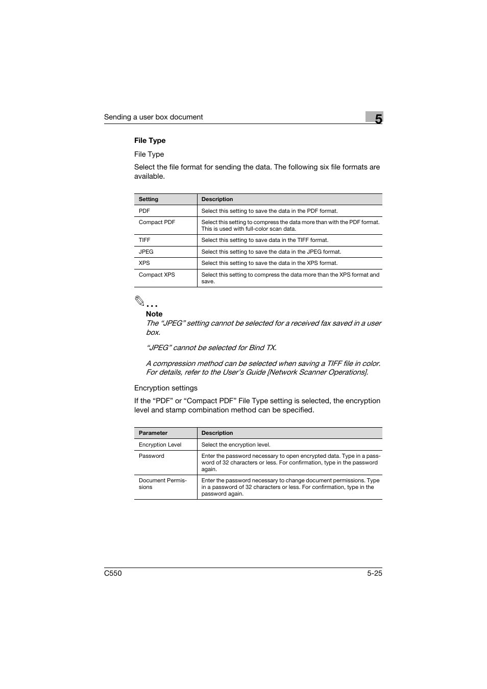 File type, File type -25, P. 5-25 | Konica Minolta bizhub C550 User Manual | Page 231 / 359