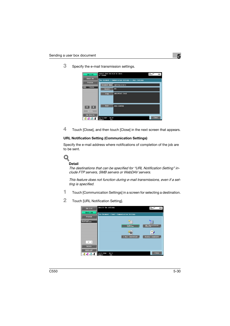 Url notification setting (communication settings), P. 5-30 | Konica Minolta bizhub C550 User Manual | Page 236 / 359