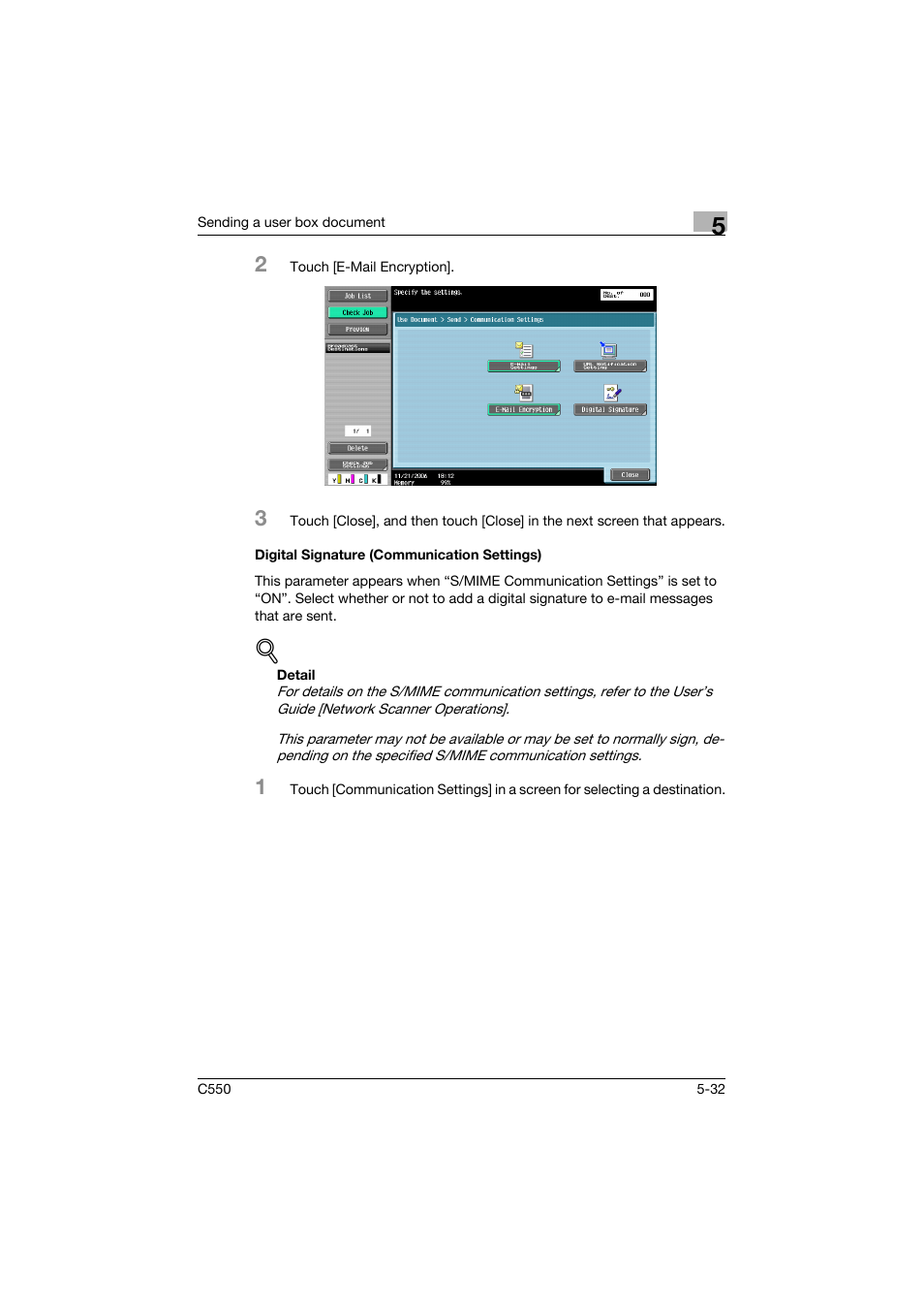 Digital signature (communication settings), Digital signature (communication settings) -32, P. 5-32 | Konica Minolta bizhub C550 User Manual | Page 238 / 359