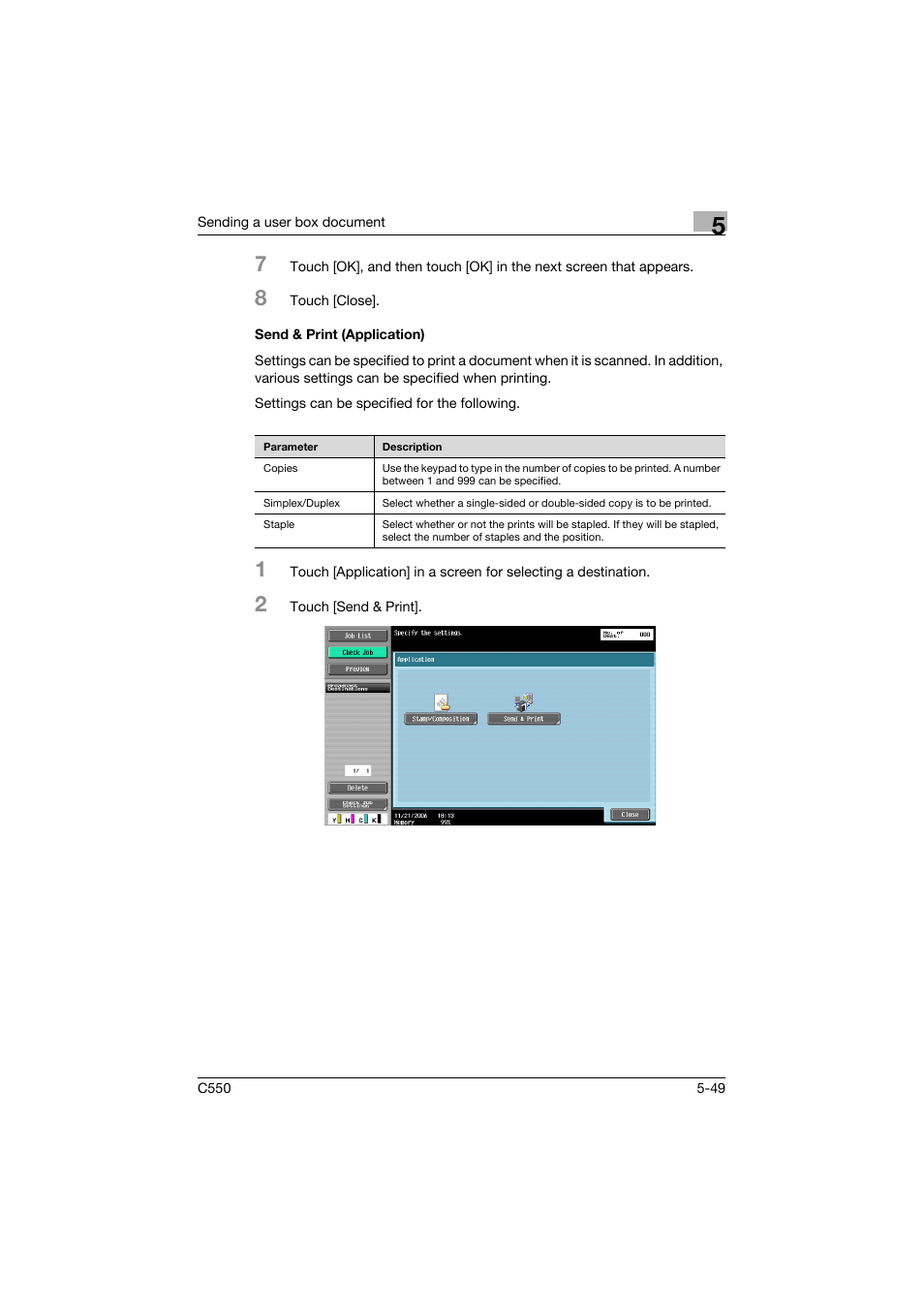 Send & print (application), Send & print (application) -49, P. 5-49 | Konica Minolta bizhub C550 User Manual | Page 255 / 359