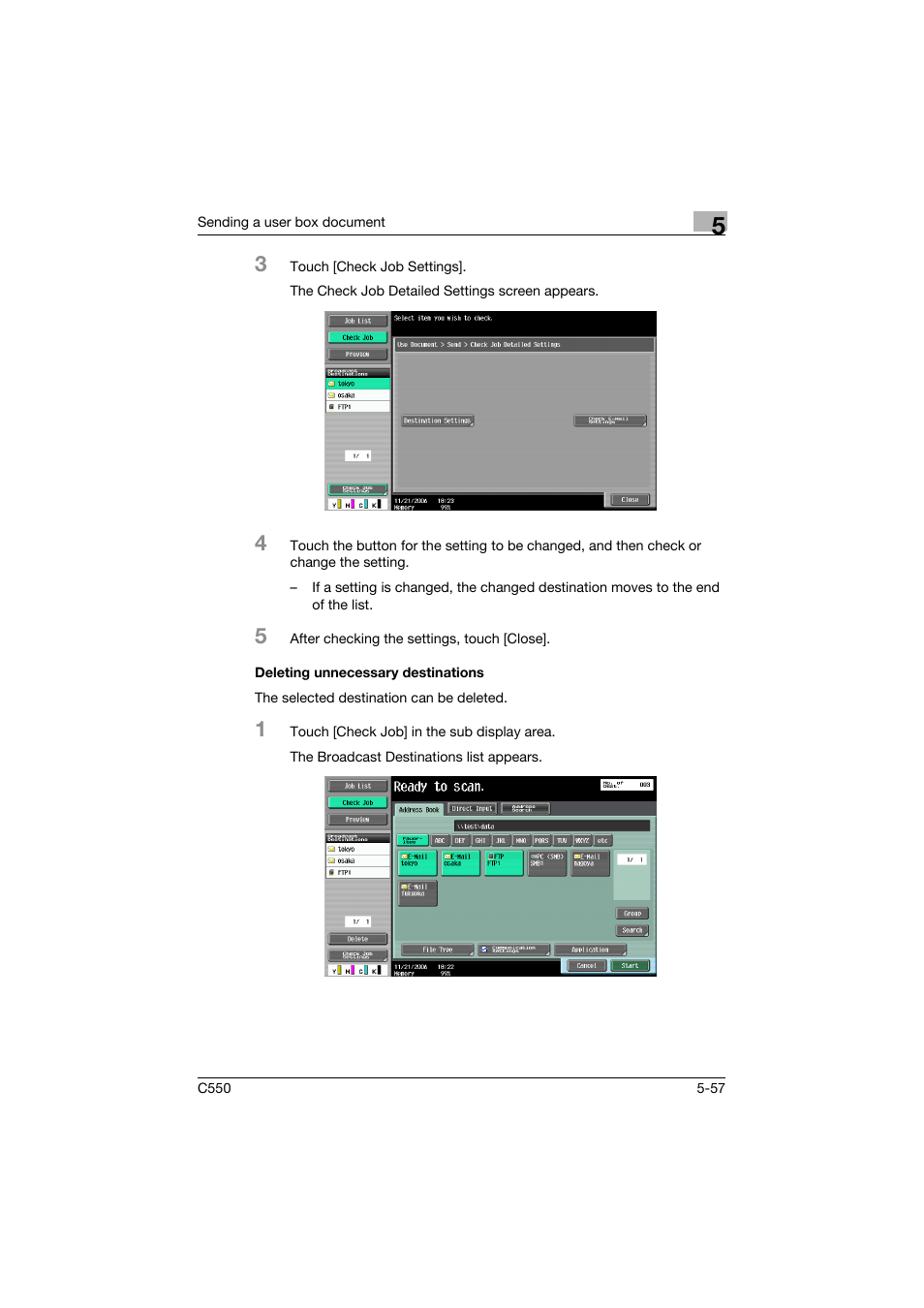 Deleting unnecessary destinations, Deleting unnecessary destinations -57 | Konica Minolta bizhub C550 User Manual | Page 263 / 359