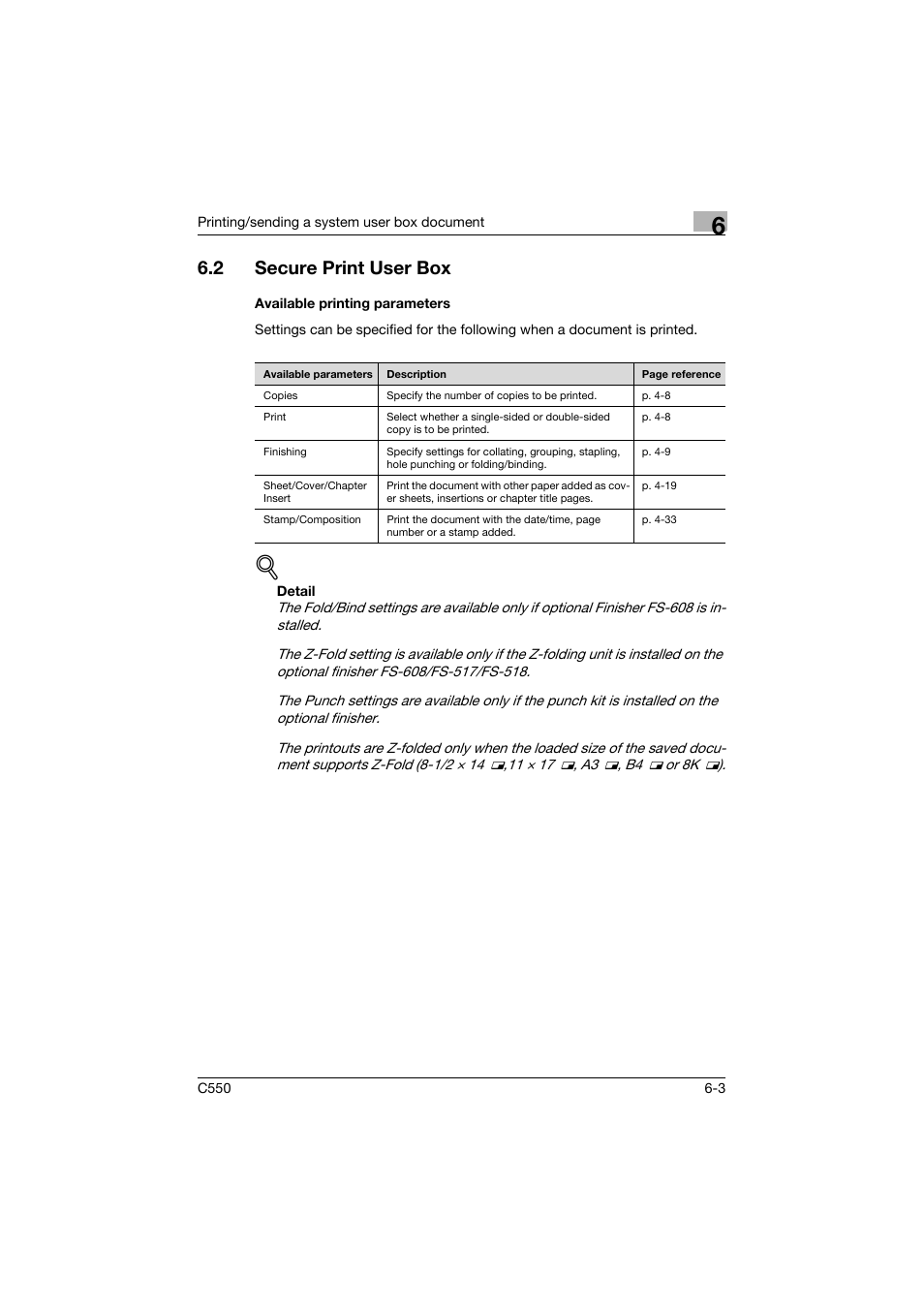 2 secure print user box, Available printing parameters, Secure print user box -3 | Available printing parameters -3 | Konica Minolta bizhub C550 User Manual | Page 267 / 359