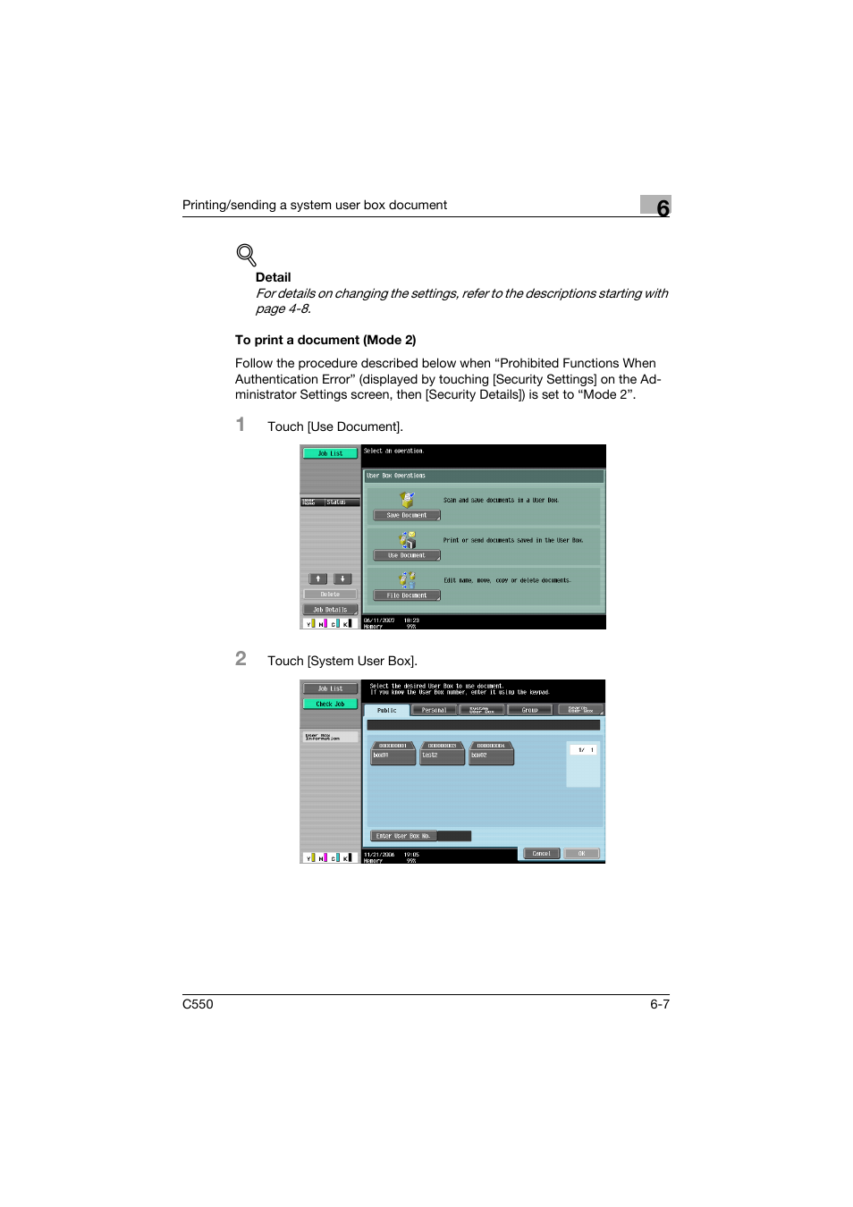 To print a document (mode 2), To print a document (mode 2) -7 | Konica Minolta bizhub C550 User Manual | Page 271 / 359