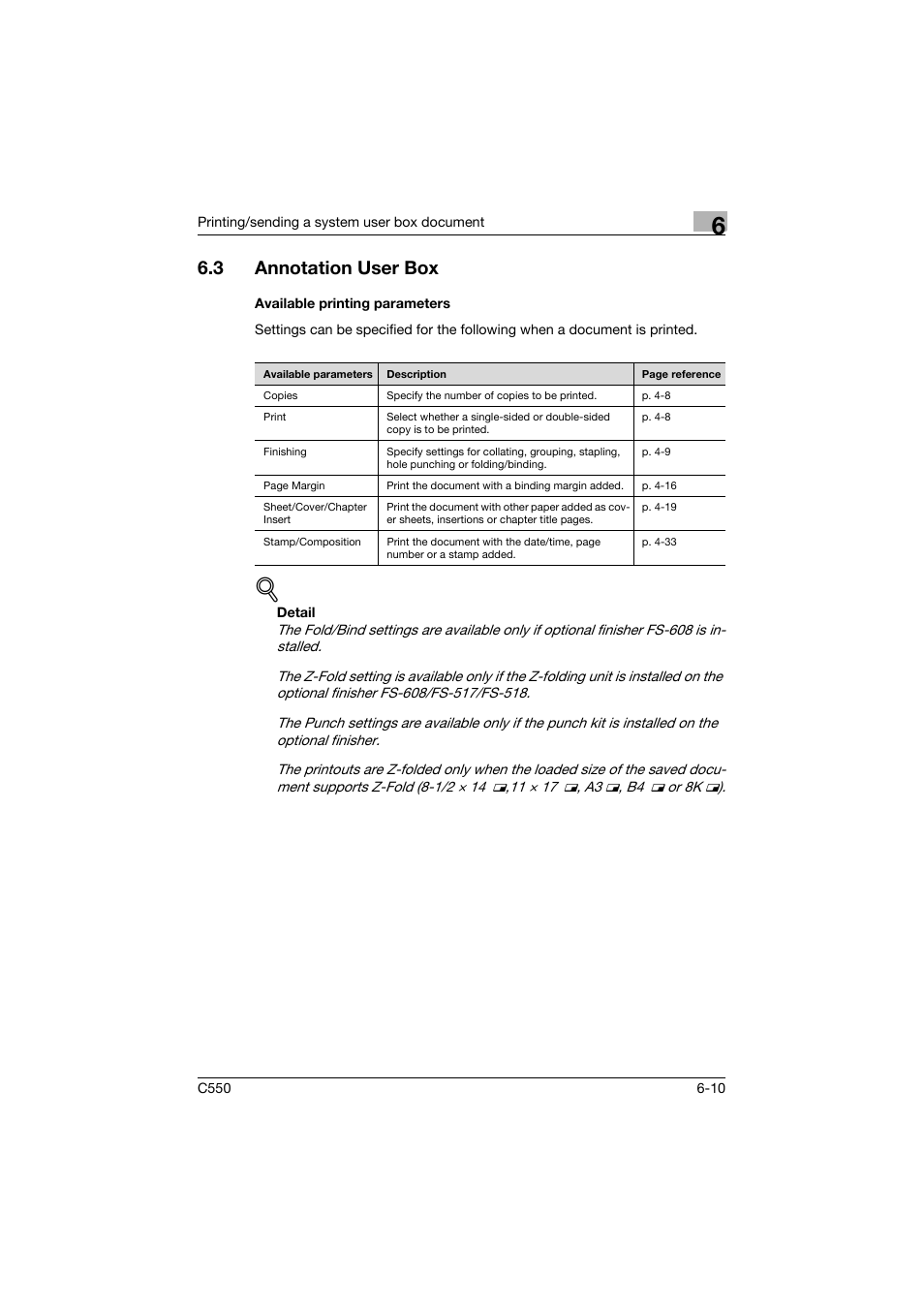 3 annotation user box, Available printing parameters, Annotation user box -10 | Available printing parameters -10 | Konica Minolta bizhub C550 User Manual | Page 274 / 359