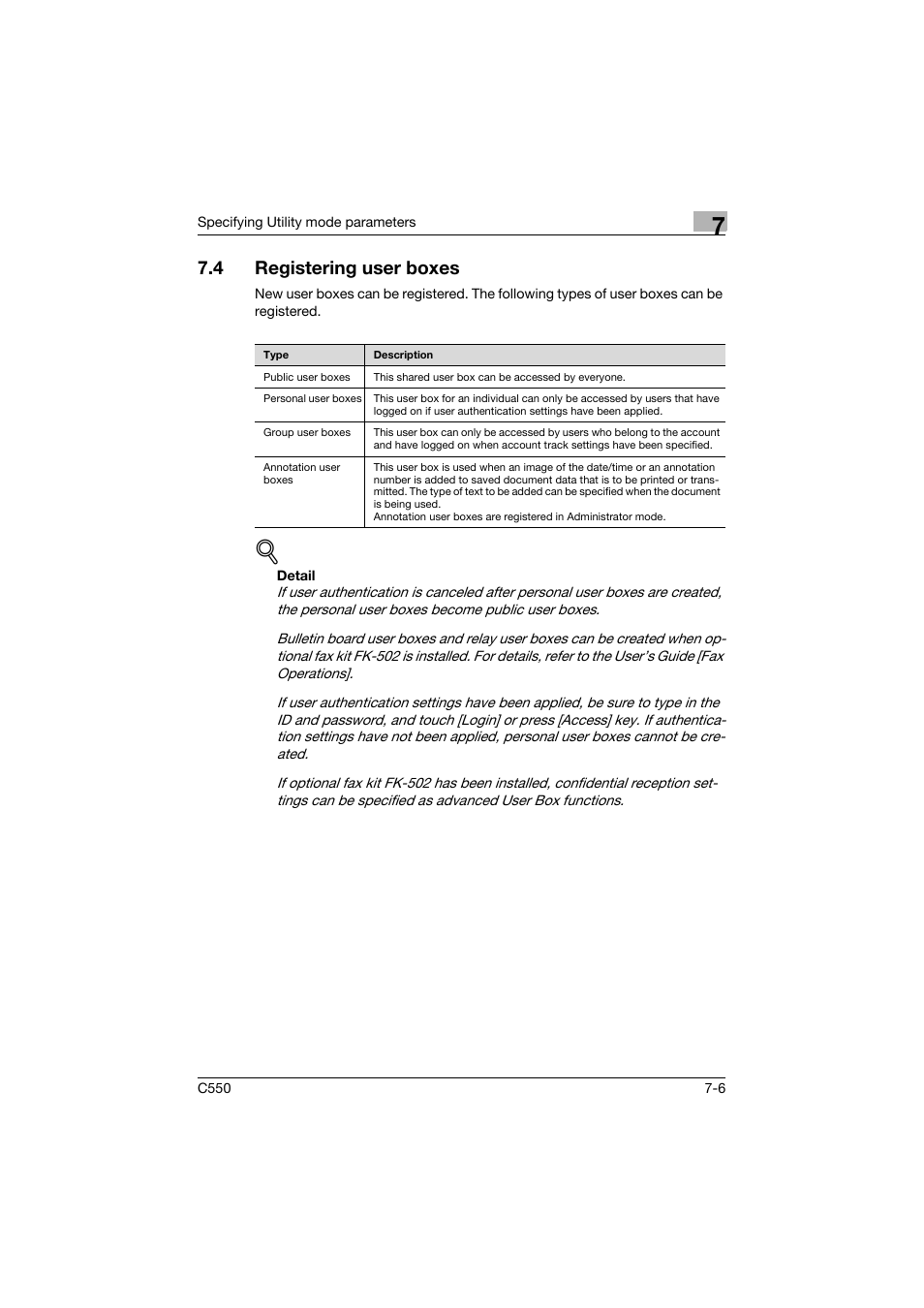 4 registering user boxes, Registering user boxes -6 | Konica Minolta bizhub C550 User Manual | Page 303 / 359