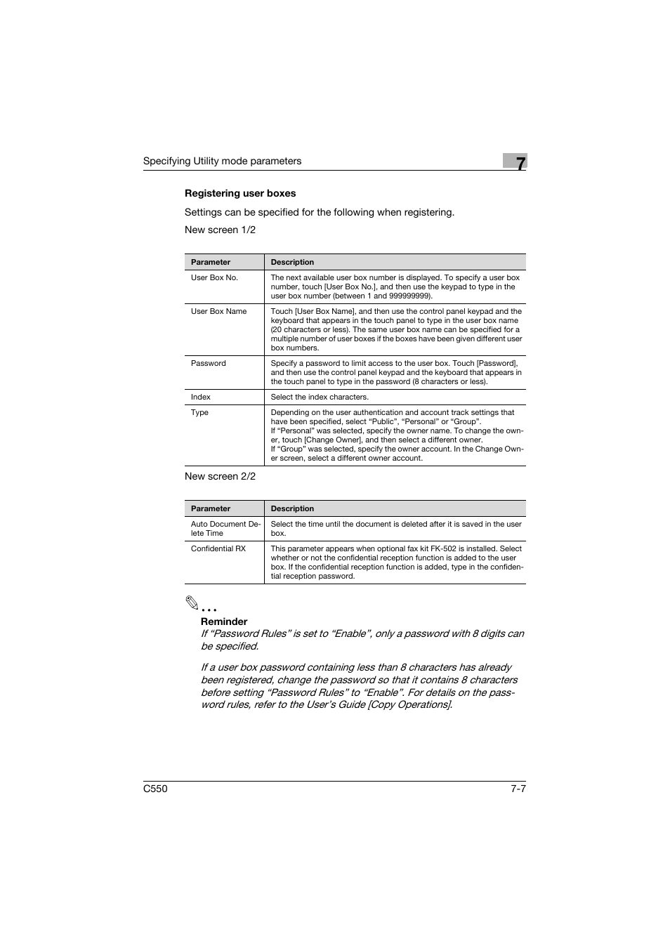 Registering user boxes, Registering user boxes -7 | Konica Minolta bizhub C550 User Manual | Page 304 / 359