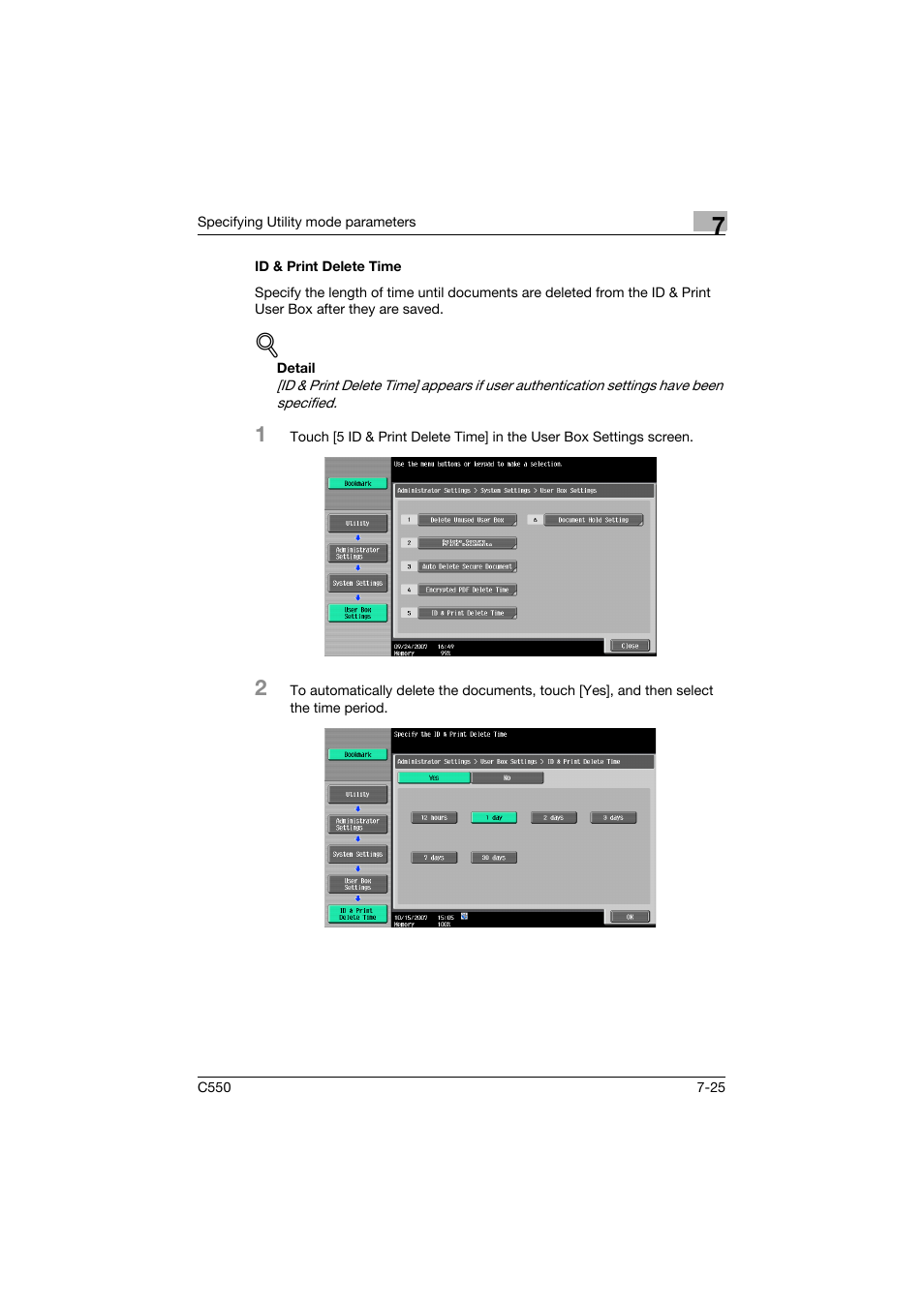 Id & print delete time, Id & print delete time -25 | Konica Minolta bizhub C550 User Manual | Page 322 / 359