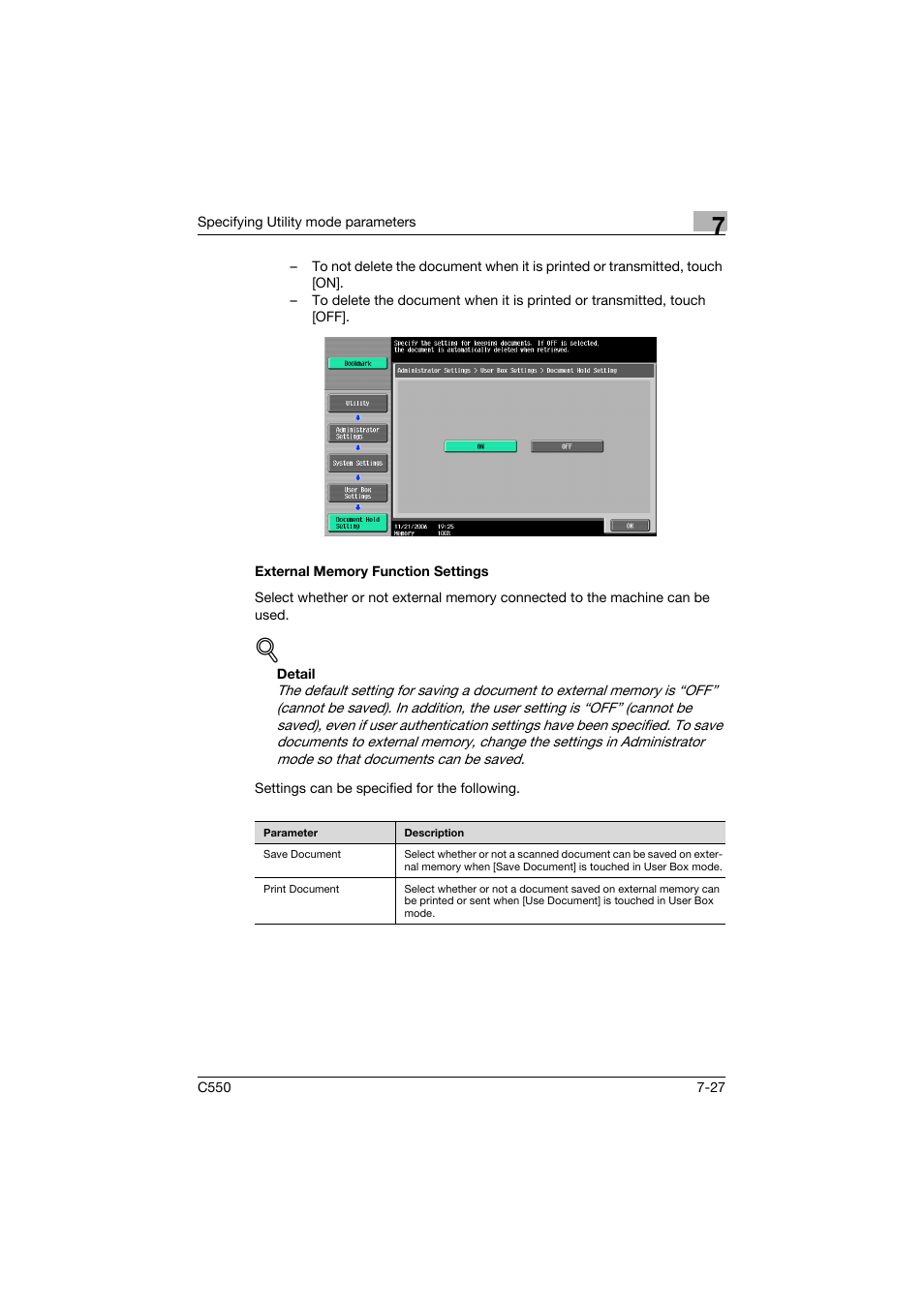 External memory function settings, External memory function settings -27 | Konica Minolta bizhub C550 User Manual | Page 324 / 359