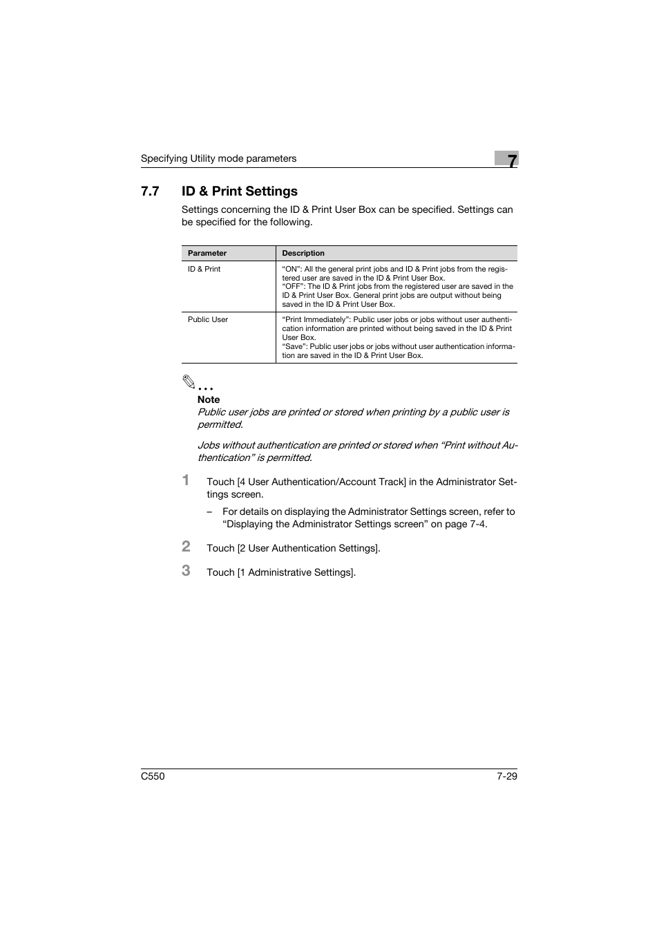 7 id & print settings, Id & print settings -29 | Konica Minolta bizhub C550 User Manual | Page 326 / 359