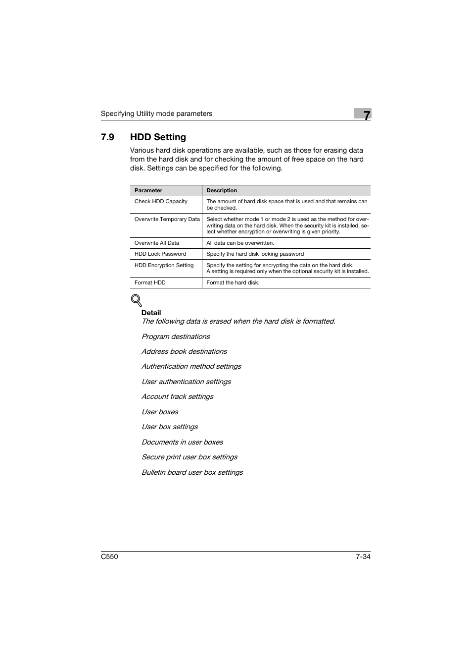9 hdd setting, Hdd setting -34 | Konica Minolta bizhub C550 User Manual | Page 331 / 359