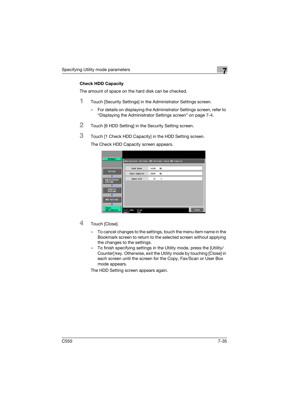 Check hdd capacity, Check hdd capacity -35 | Konica Minolta bizhub C550 User Manual | Page 332 / 359