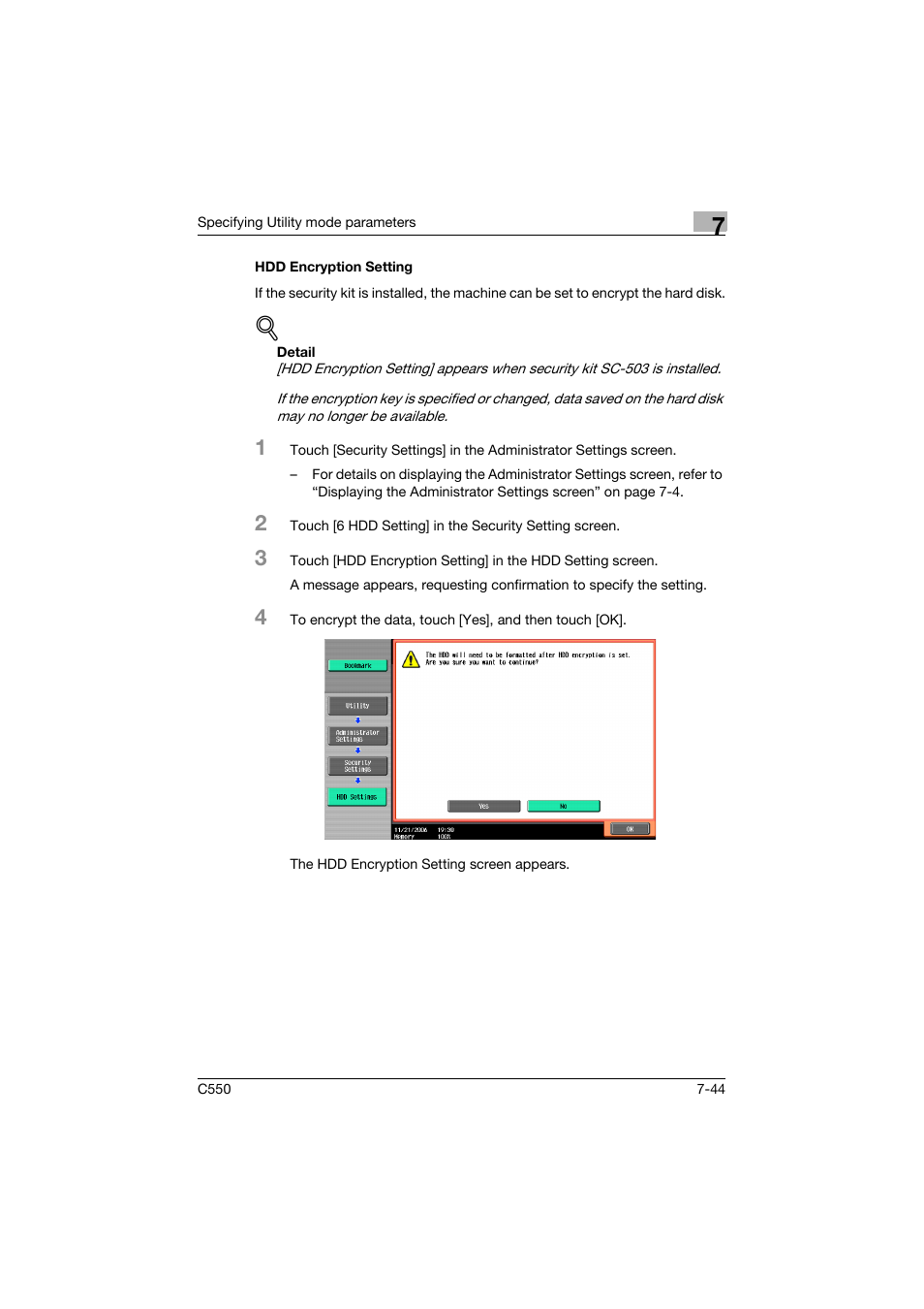 Hdd encryption setting, Hdd encryption setting -44 | Konica Minolta bizhub C550 User Manual | Page 341 / 359