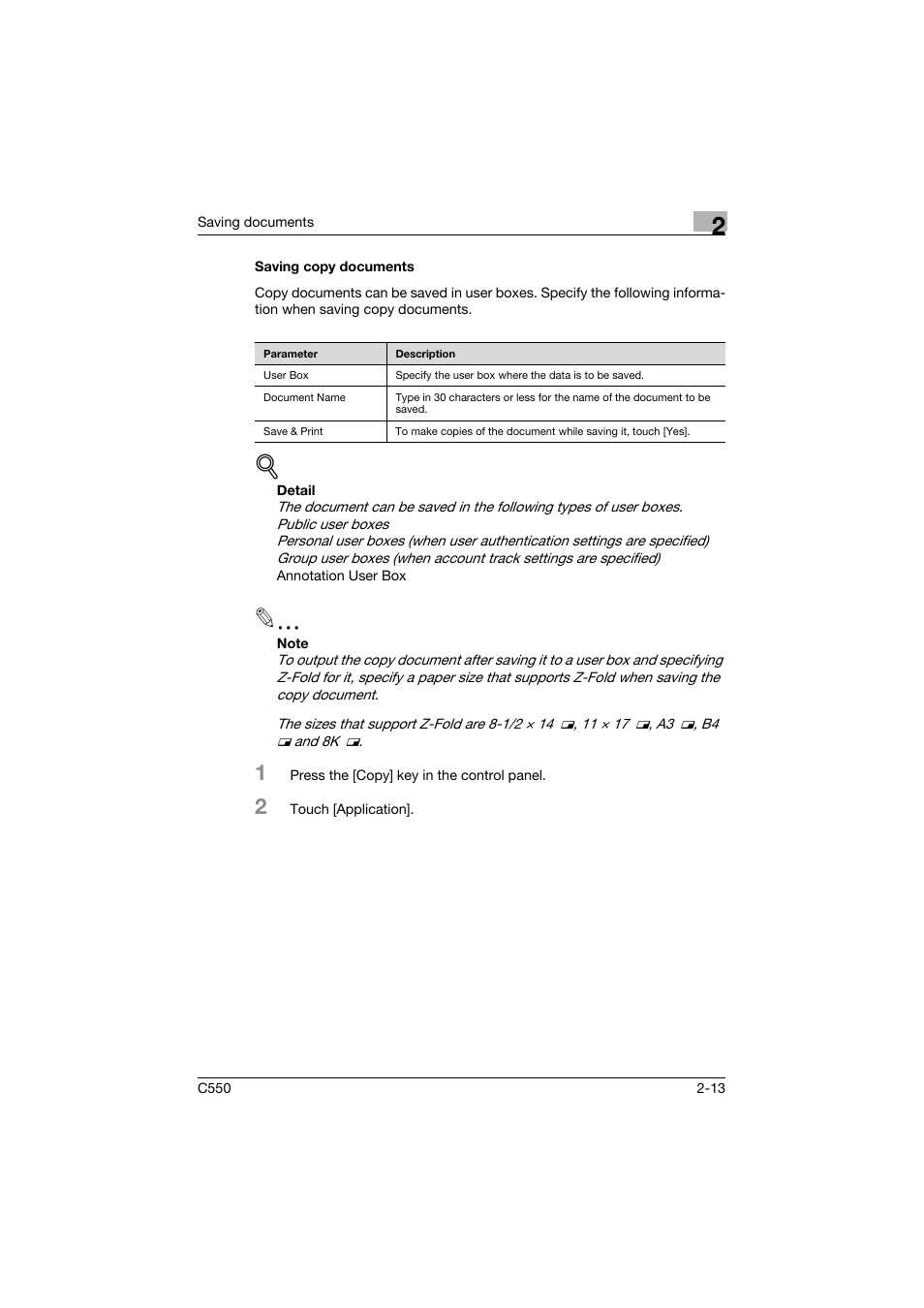 Saving copy documents, Saving copy documents -13 | Konica Minolta bizhub C550 User Manual | Page 49 / 359