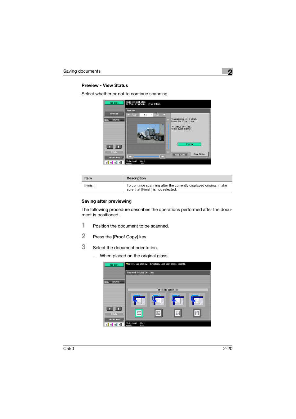 Preview - view status, Saving after previewing | Konica Minolta bizhub C550 User Manual | Page 56 / 359