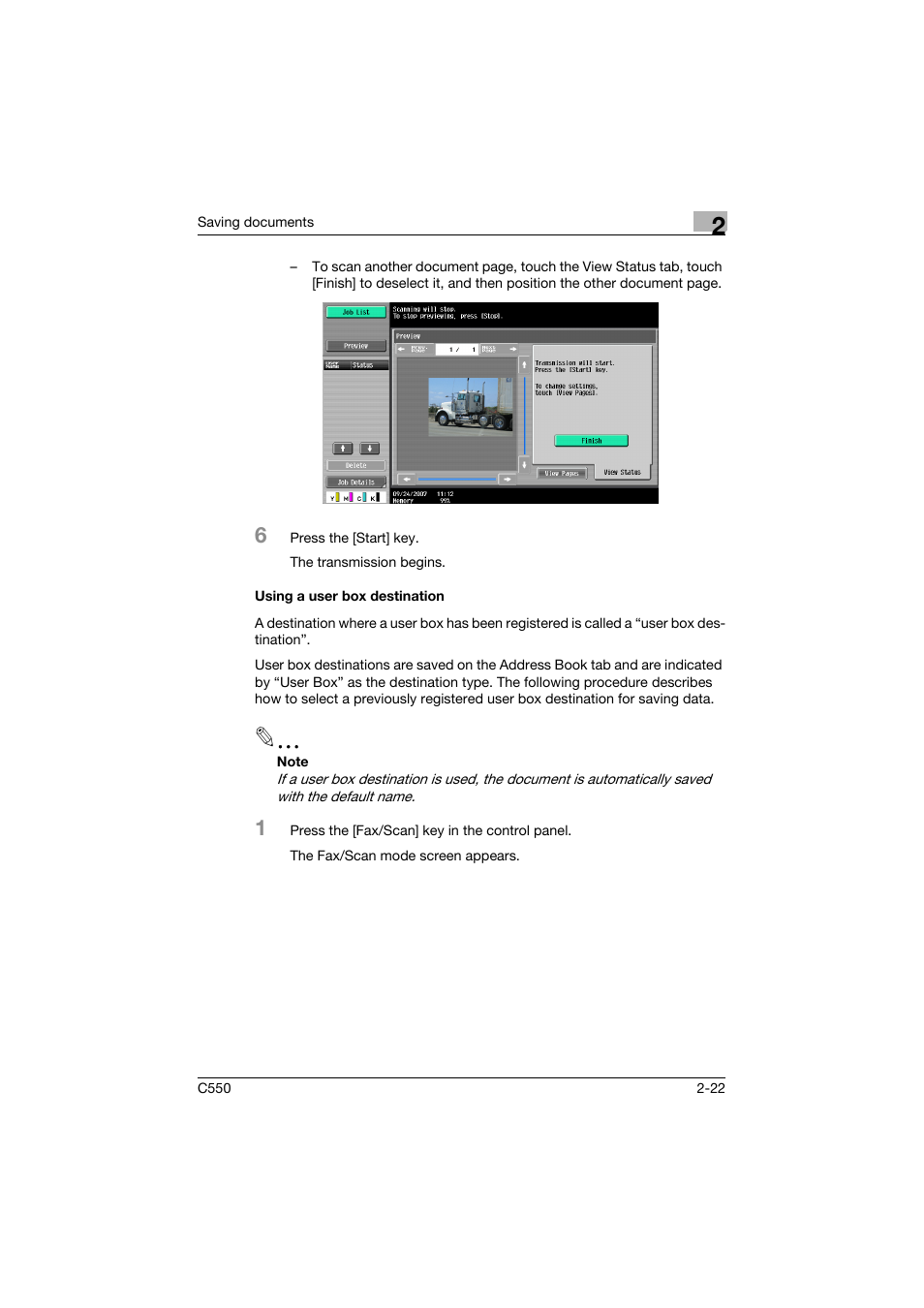 Using a user box destination, Using a user box destination -22 | Konica Minolta bizhub C550 User Manual | Page 58 / 359