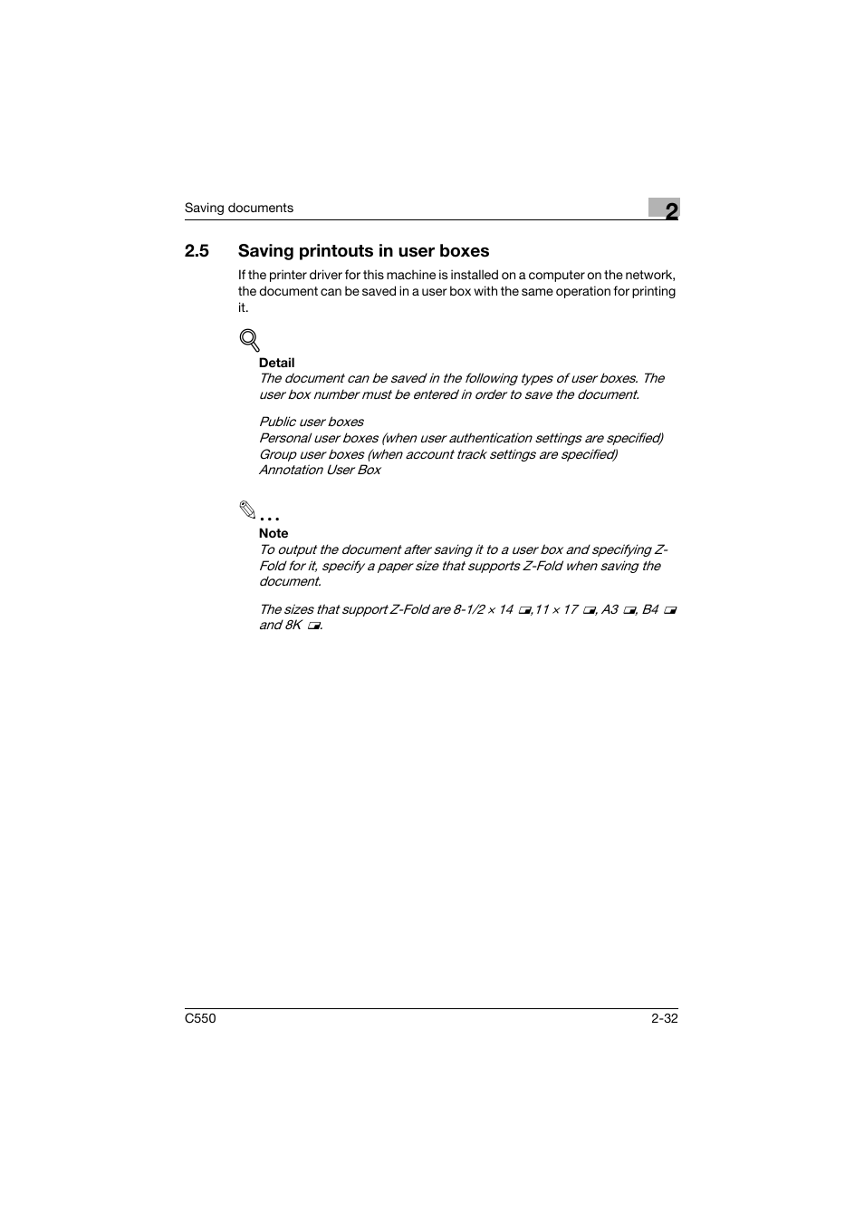 5 saving printouts in user boxes, Saving printouts in user boxes -32 | Konica Minolta bizhub C550 User Manual | Page 68 / 359