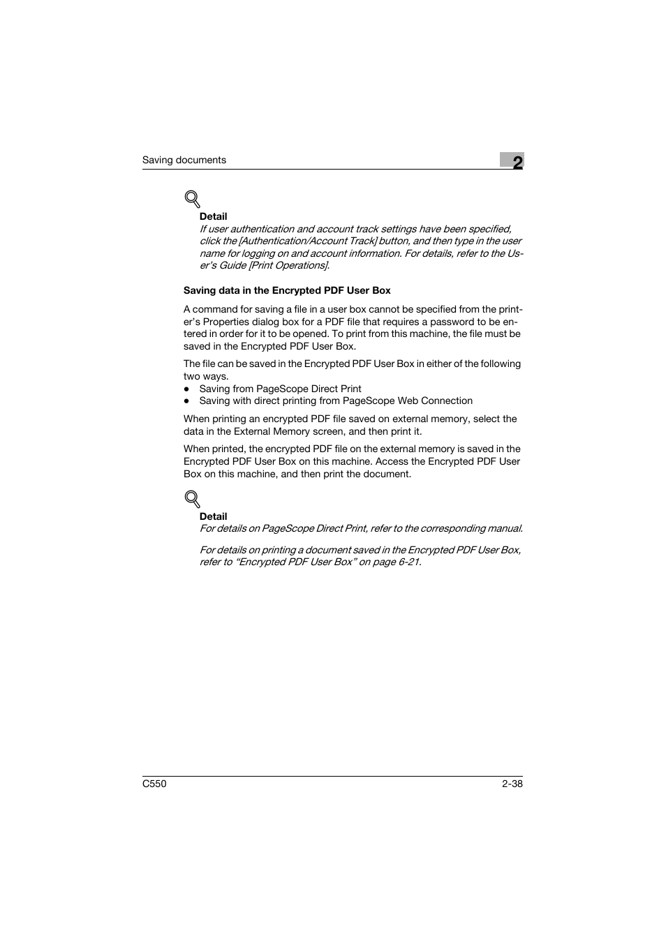 Saving data in the encrypted pdf user box, Saving data in the encrypted pdf user box -38 | Konica Minolta bizhub C550 User Manual | Page 74 / 359