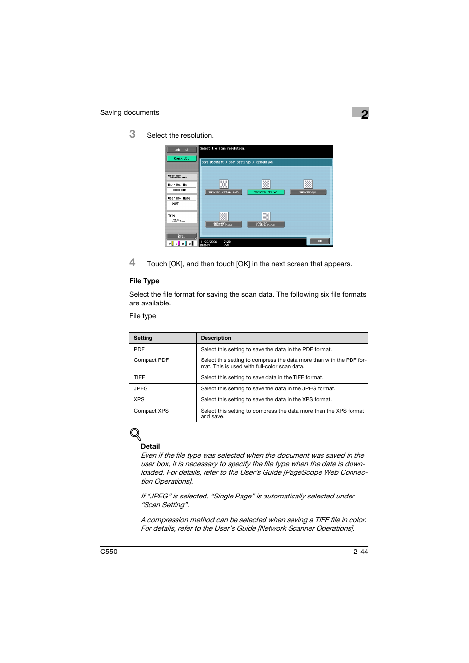 File type, File type -44, P. 2-44 | Konica Minolta bizhub C550 User Manual | Page 80 / 359