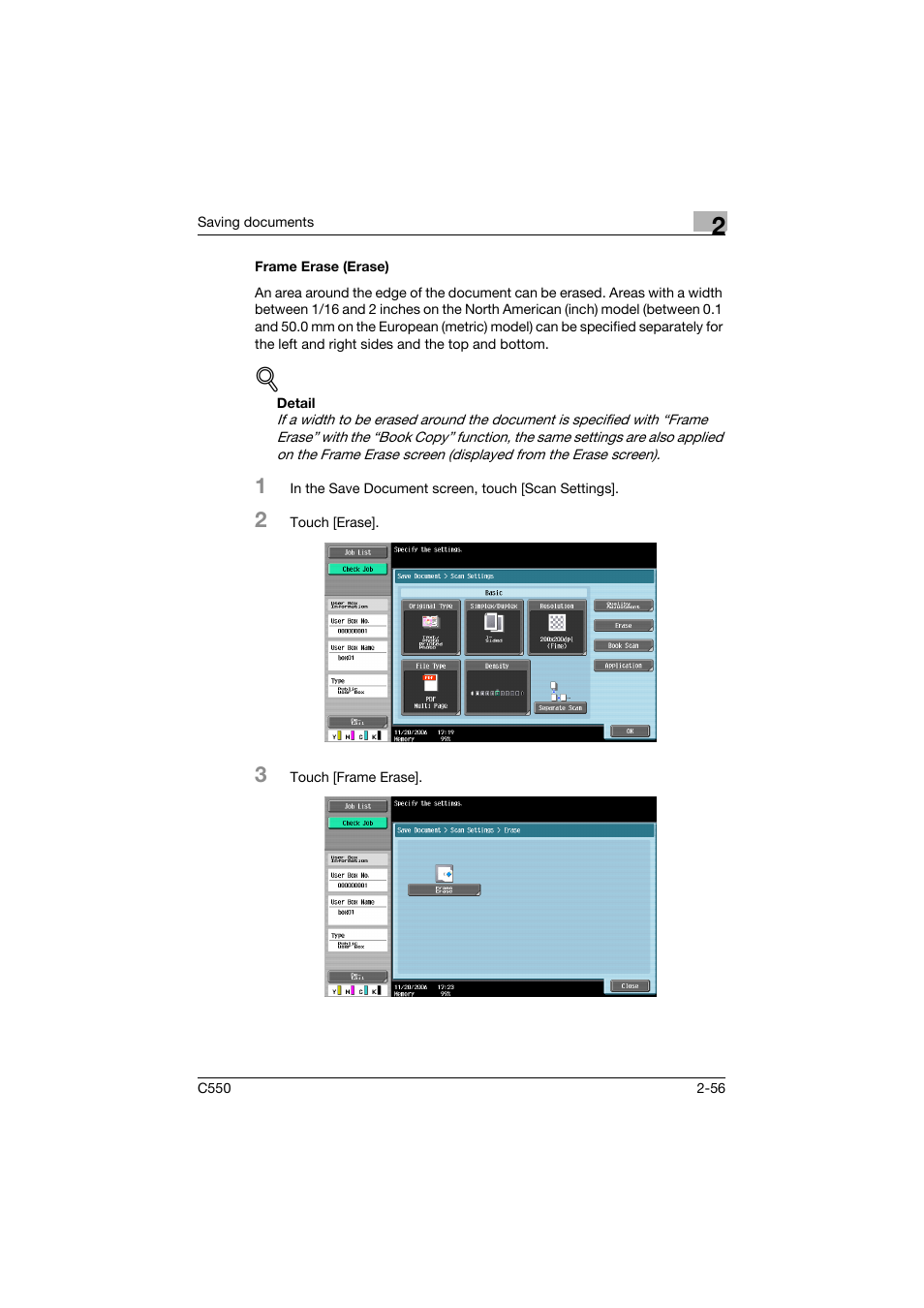 Frame erase (erase), Frame erase (erase) -56, P. 2-56 | Konica Minolta bizhub C550 User Manual | Page 92 / 359